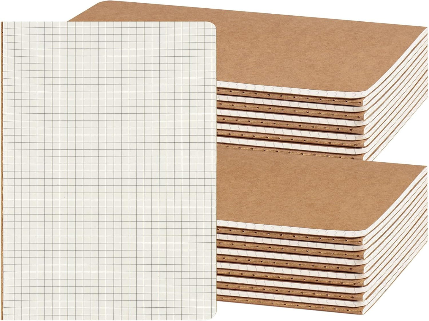 ZCZN 24 Pack A5 Kraft Notebooks Bulk, 8.15x5.5 Inches Graph Paper Journaling Notebooks, Notebooks for Work, Composition Notebooks for School, Journal Notebooks for Office, 60 Pages