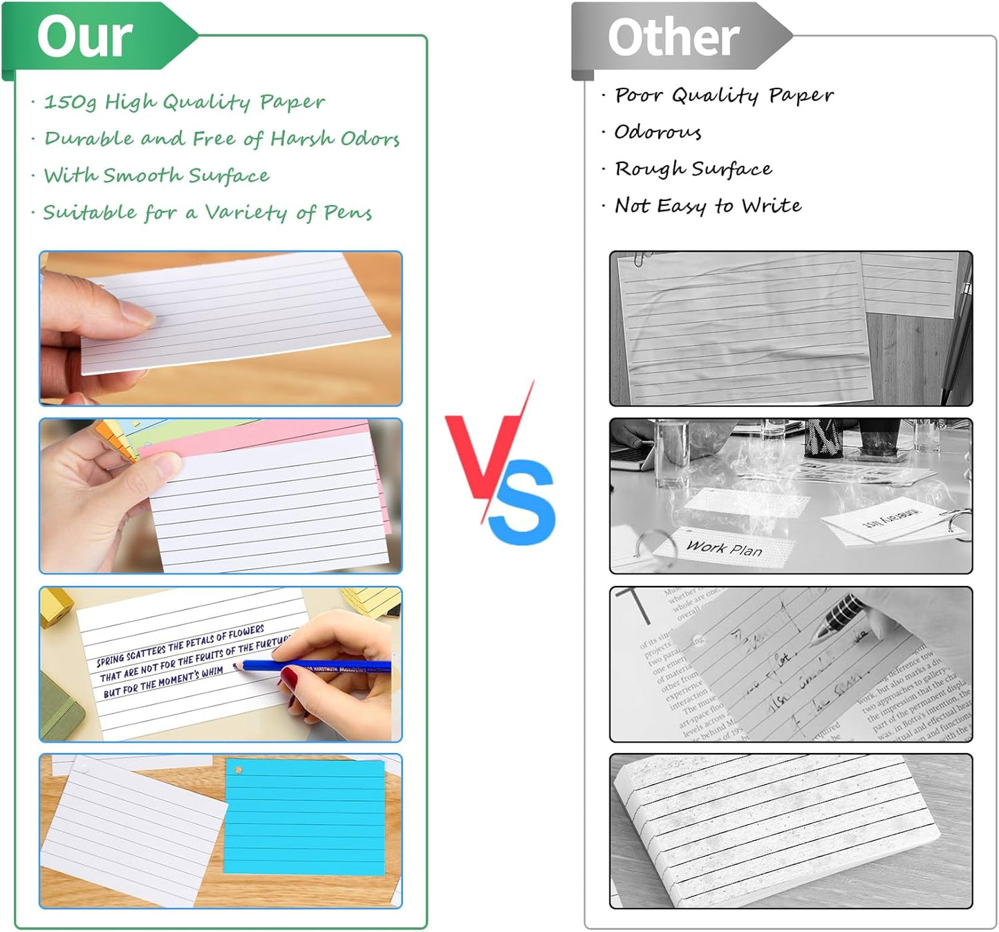 Ruled Lined Index Note Cards,300PCS Flash Cards,125 x 85mm Index Cards,Punched and Perfed Study Cards,White Record Cards for Student Essentials Learning Office Notecards Taking to do List Memo