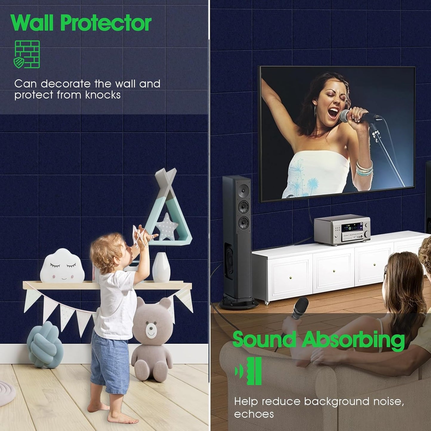 Large Cork Board for Office Wall Decor,48"x36"-12 Pack Felt Wall Tiles with 35 Push Pins, Thicker 0.47in, Felt Bulletin Board Pin Board Cork Boards for Walls - Dark Blue