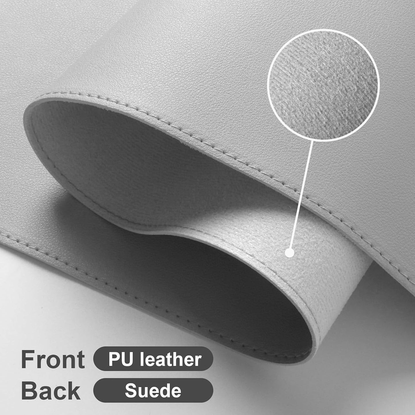 DAWNTREES Desk Mat Protector,PU Leather Laptop Pad,Non Slip, 23.6" x 13.8" Large Mouse Pad and Keyboard Mat, Waterproof Writing Pad for Office and Home (Light Gray)