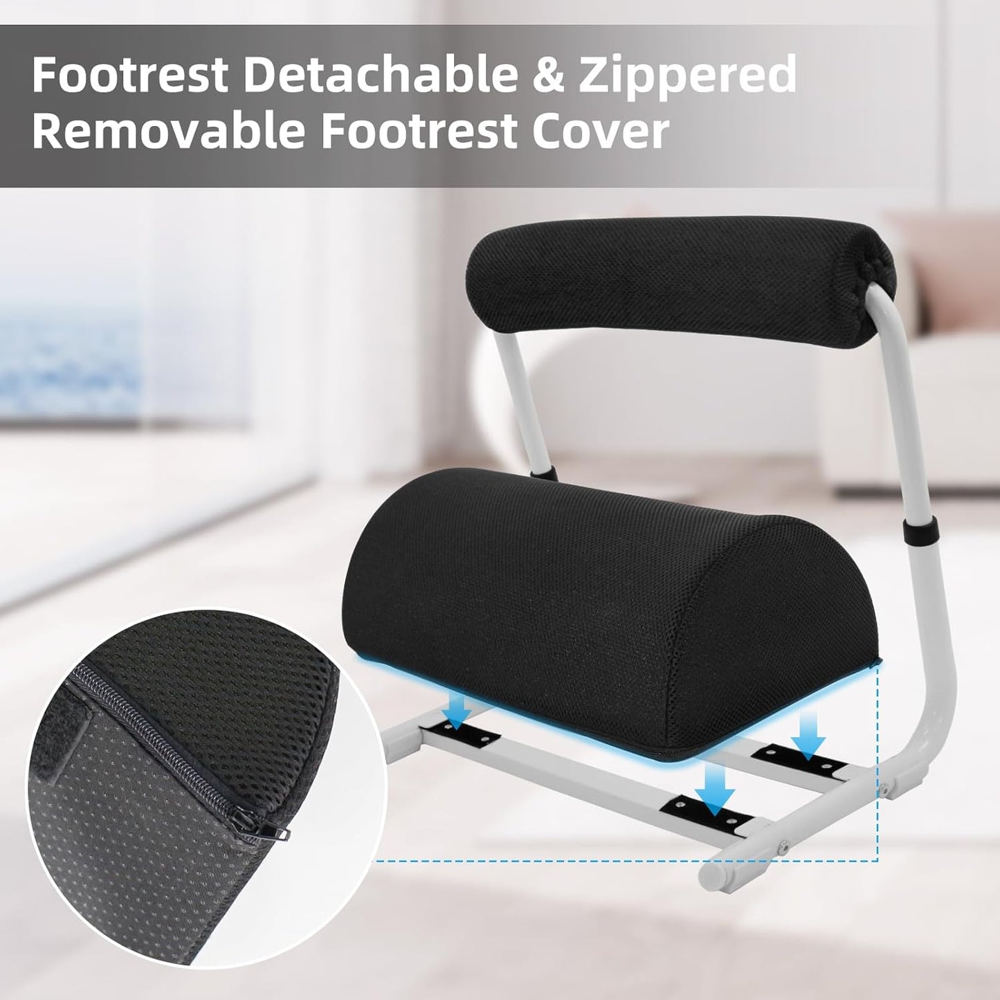 Foot Rest for Under Desk at Work - 3 Positions Height Adjustable Leg Rest for Office or Home Use, Ergonomic Footrest with Detachable Cushion