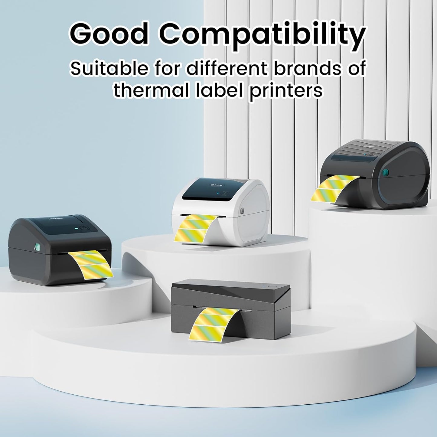 2.25x1.25 Inch Thermal Labels Gold, Holographic Sliver Barcode Thermal Labels for Thermal Printer and Small Business, Multi-Purpose Rectangle Stickers, 500 Sheets/Roll
