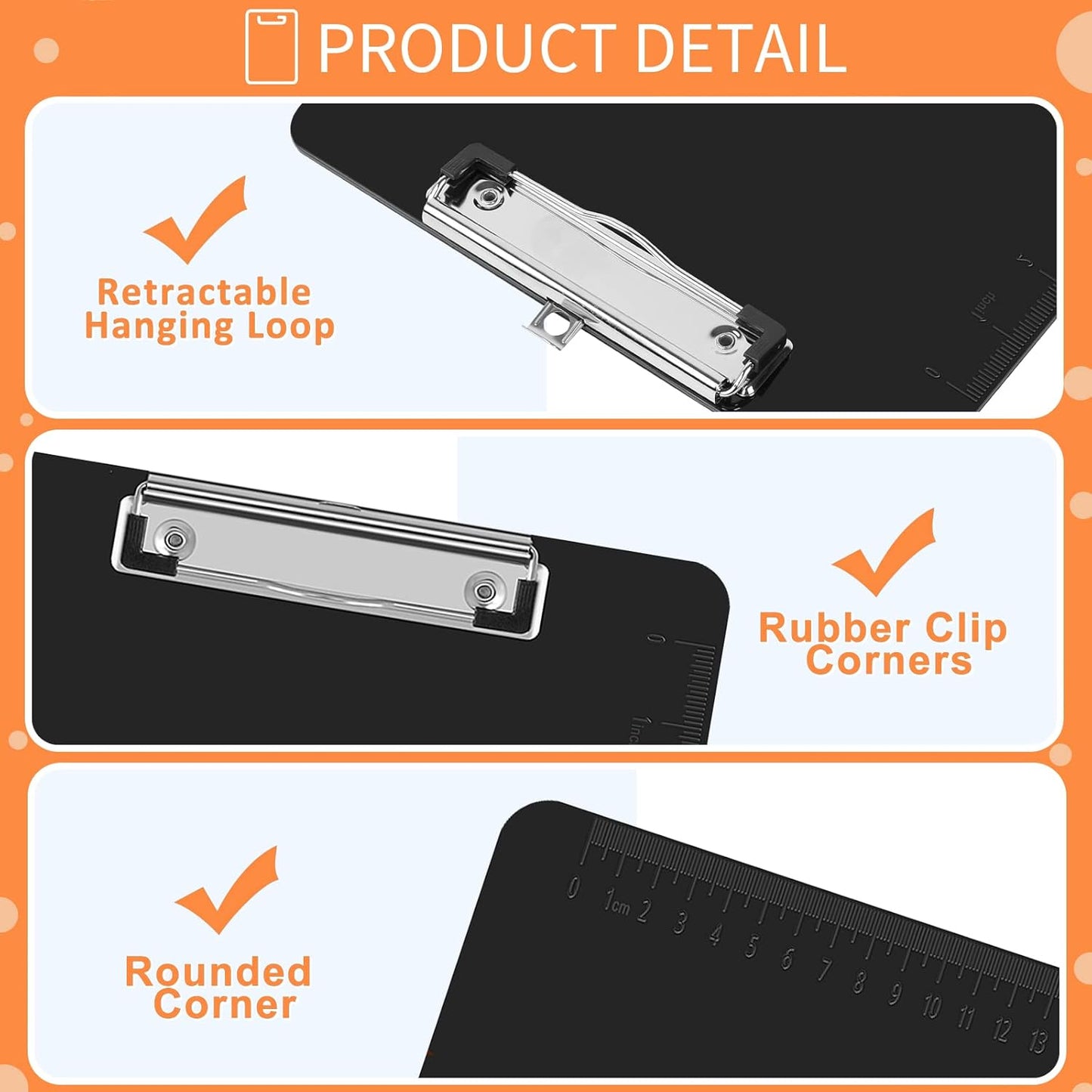 Black Clipboards, PANDRI 6 Pack Plastic Black Clipboards with Low Profile Clip 12.5 x 9 Standard Letter Size Clipboard for classrooms Office