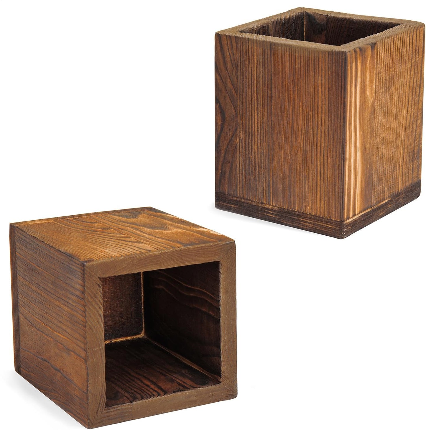 MyGift Set of 2 Natural Grain Wood Desktop Pen Holder Pencil Holder Cup, Office Dorm Home Desk Supplies Organizer