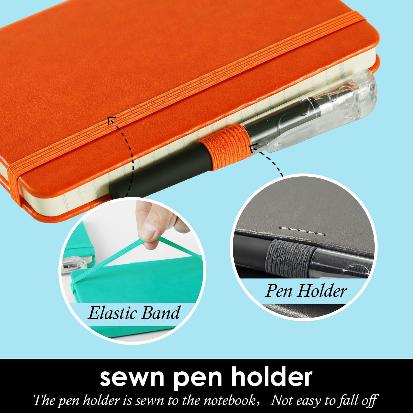 3 Pack Pocket Notebook Notepad with Pen, Mini Small Journal Notebook 3.7" x 5.7" for Women Writing, 408 Pages, Grey Orange Emerald