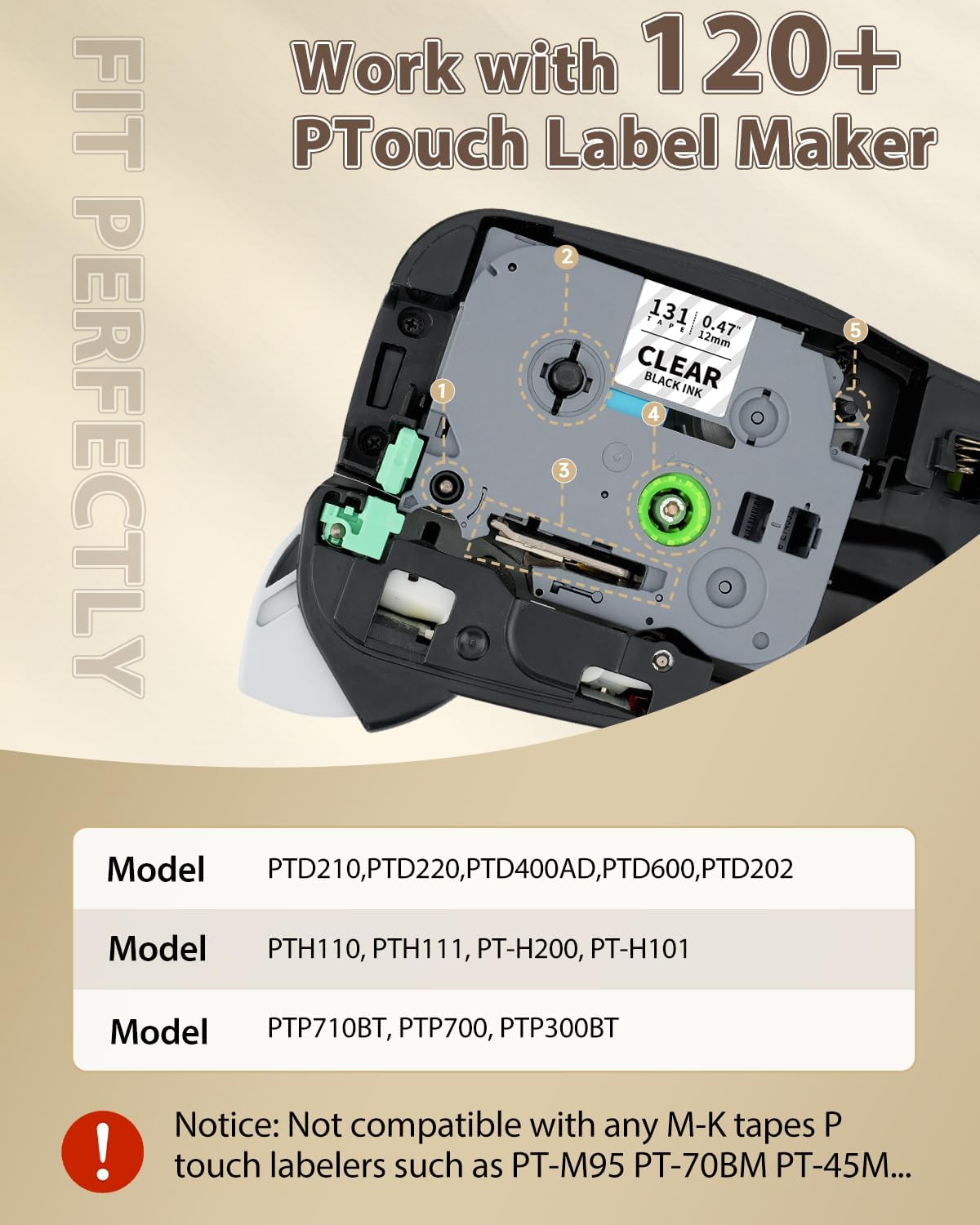 TZe-131 Clear Label Maker Tape Compatible with Brother P-Touch Label Tape 12mm 0.47 Laminated Clear TZ Tape 1/2" Work with Brother PTouch D220 PTD210 PTH110 PTH111 PTP710BT PTD400 Cube, 6-Pack