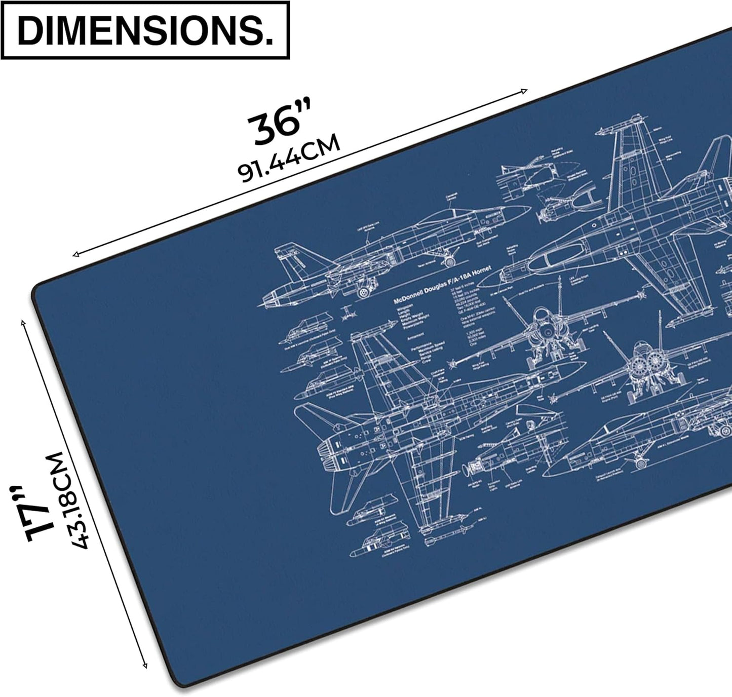 MPCO. Blueprints Large Gaming Desk Pad - 36" x 17" Aeroglyde Fabric 18A Hornets – Blue Desk Mats - Non-Slip, Washable, Smooth Glide for Precision Gaming & Work