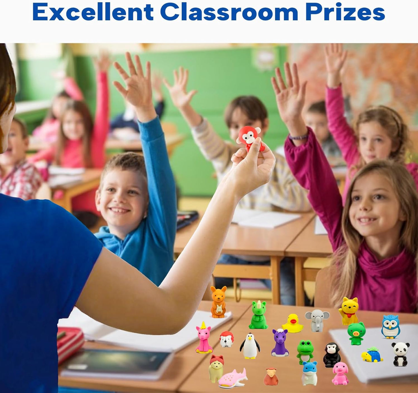 Animal Erasers for Kids, 65 Pcs Pencil Erasers Bulk Mini Animal Erasers Treasure Box Toys for Classroom Prizes School Supplies Party Favors