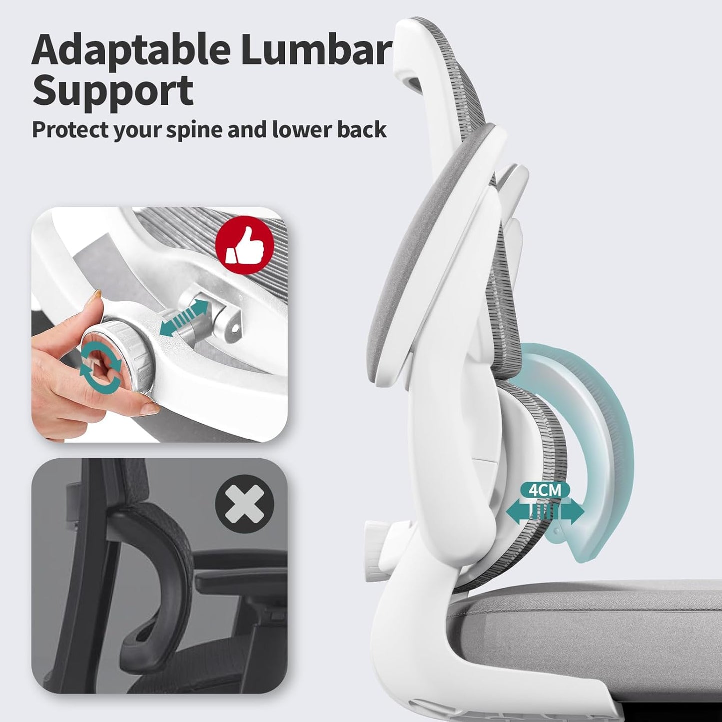 Office Chair - Ergonomic Desk Chair with Adjustable Lumbar Support, Mesh Computer Chair, Executive Chair for Home Office Comfortable Lumbar Support(Grey)