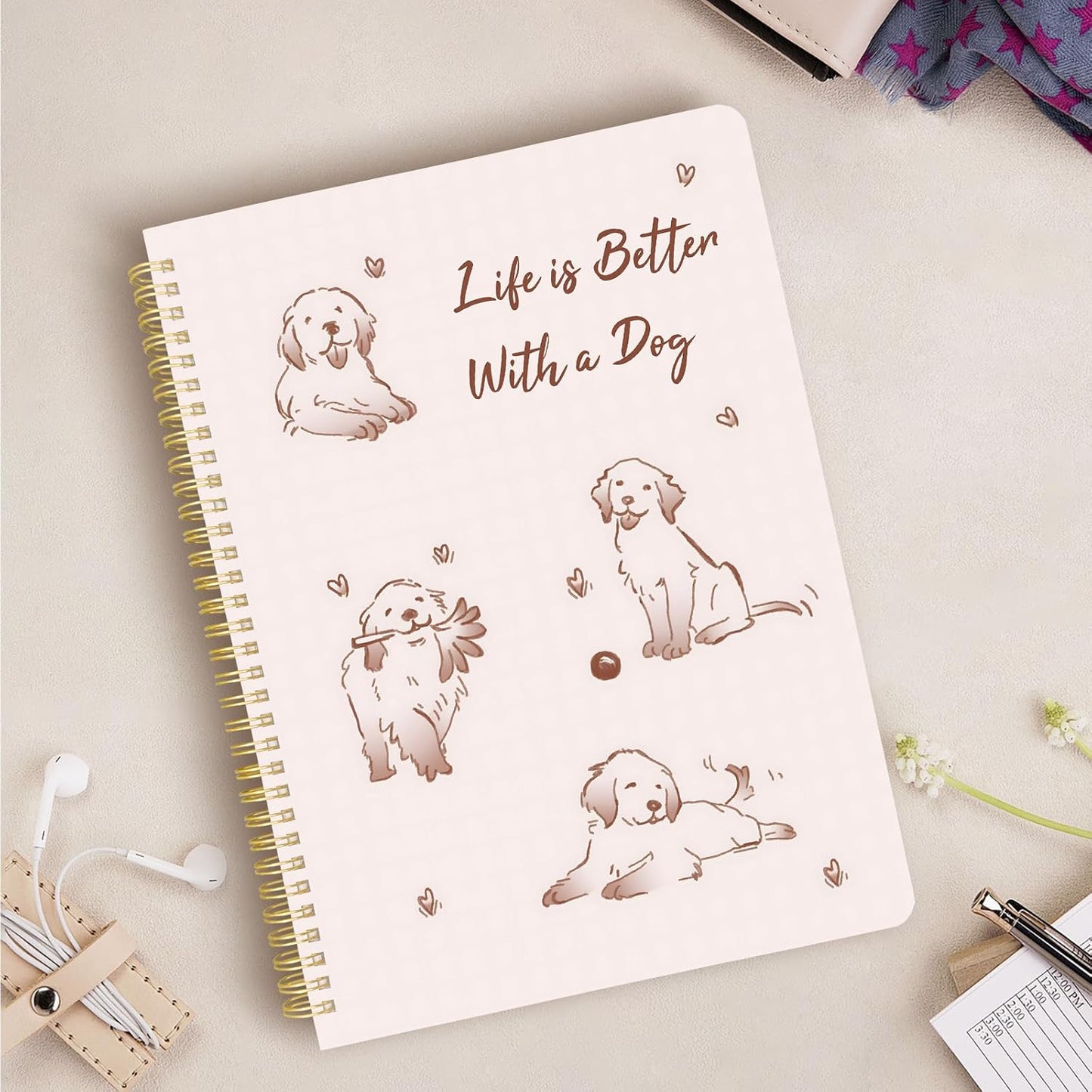 Cute Spiral Notebook journal A4 Aesthetic Pretty Design for Women Girls Kawaii with Pocket, 8.5 x 11 inch, Graph, Better Dog