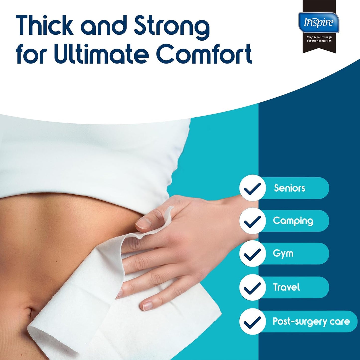 Inspire Rinse Free Body Wash Wipes | Bathing Wipes, Shower Wipes | Extra Large Adult Wipes With Aloe | Cleansing Adult Wipes | Body Wipes For Women And Men | Disposable Washcloths For Adults Bathing