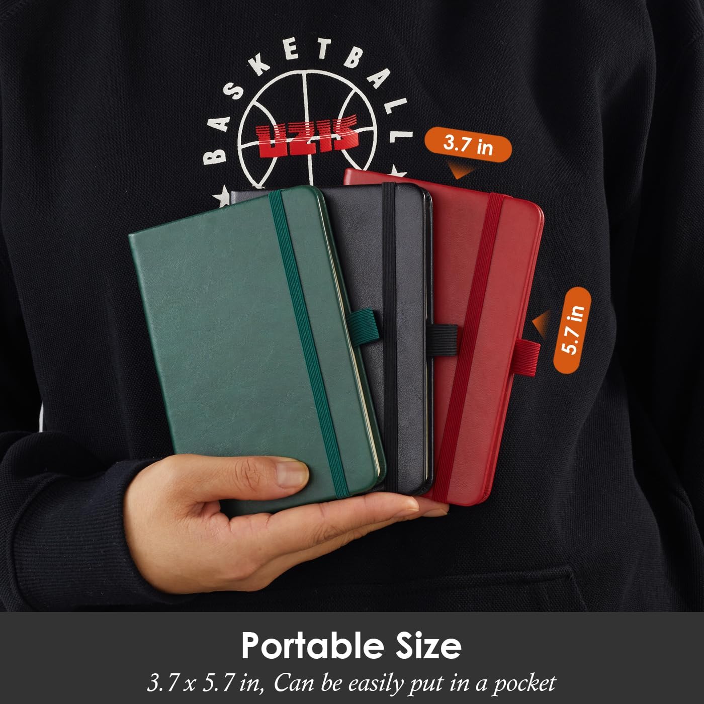 Small Notebook Journals, 3 Pack Mini Pocket Note pads for Men & Women Writing, A6 Small Leather Notepad 3.7" x 5.7" with Pen, Black, Red, Green