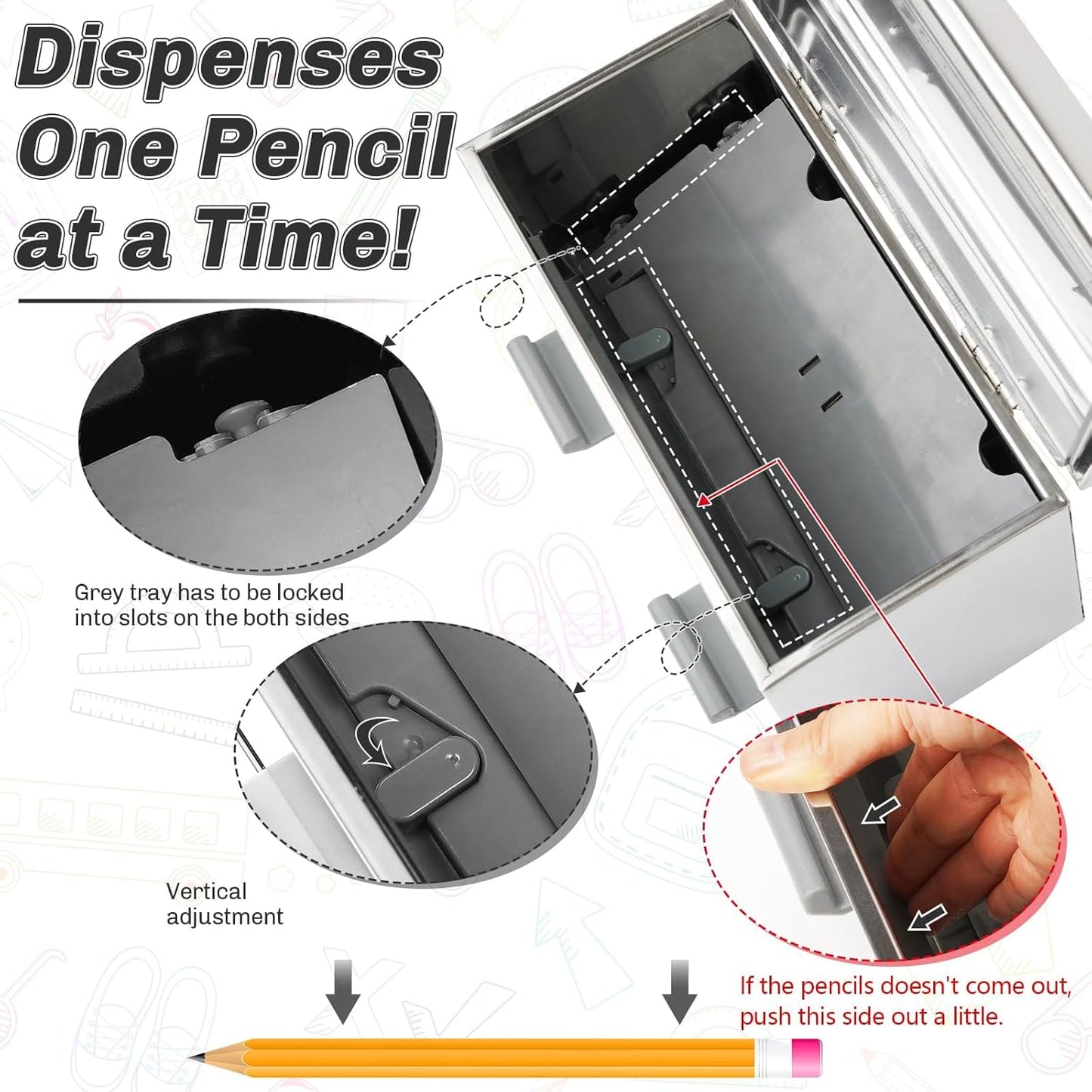 Stainless Steel Pencil Dispenser/Pen Holder for Classroom Home Restaurant for Bulk Pencils Storage/Unwrapped Drinking Straws Storage (Silver)