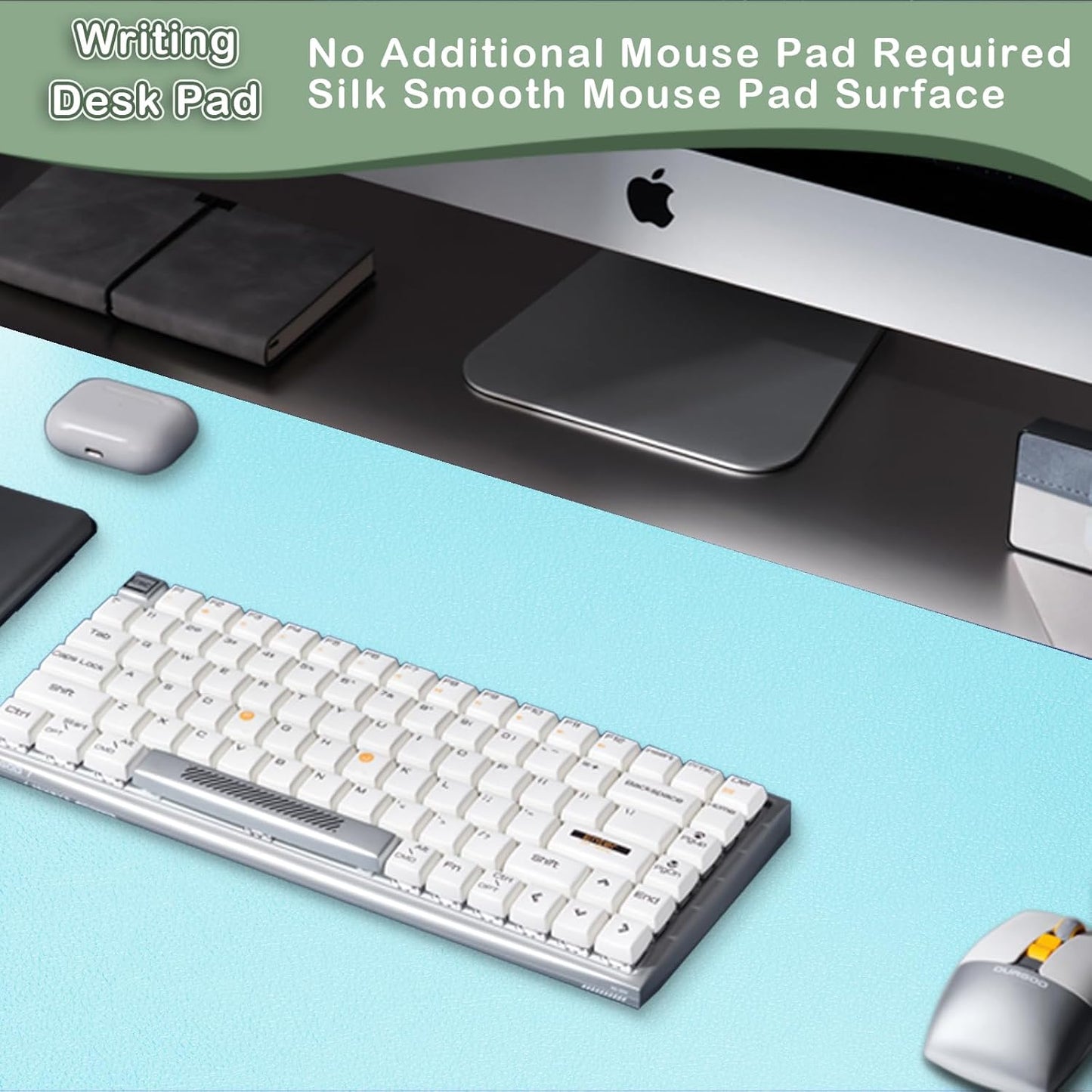 Boutilon Leather Desk Pad Protector,Non-Slip Mouse Pad,Laptop Desk Pad,Office Mouse Mat,Waterproof Leather Desk Blotter,Desk Writing Pad for Office and Home (L-Light Blue,35"x 17")