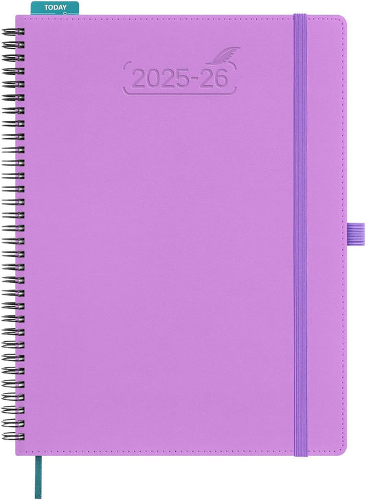 BEZEND Planner 2025-2026 Weekly and Monthly, 8.5" x 11" Academic Calendar (Jul 25-Dec 26) Vertical Daily Appointment with Hourly Timeslot & Monthly Tab, Spiral, PU Leather Softcover - Lavender