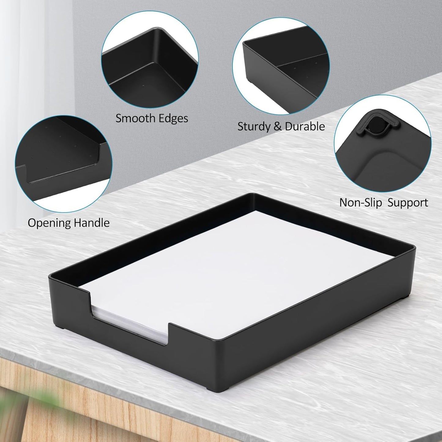 Letter-Size Paper Tray Organizer/Office Organizers/Rectangular Plastic Files/Desk Accessories, Plastic Paper Holder File Organizer for Office, School, Home Storage (Black)/Stackable/