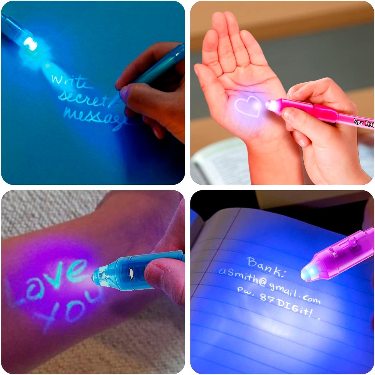 Personalized Invisible Disappearing Ink Pen Marker, Custom Secret Spy Message Writer with UV Light, Fun Activity Entertainment for Kid Party Favors Ideas Gifts and Stock Stuffers, 12 Pack, Pink