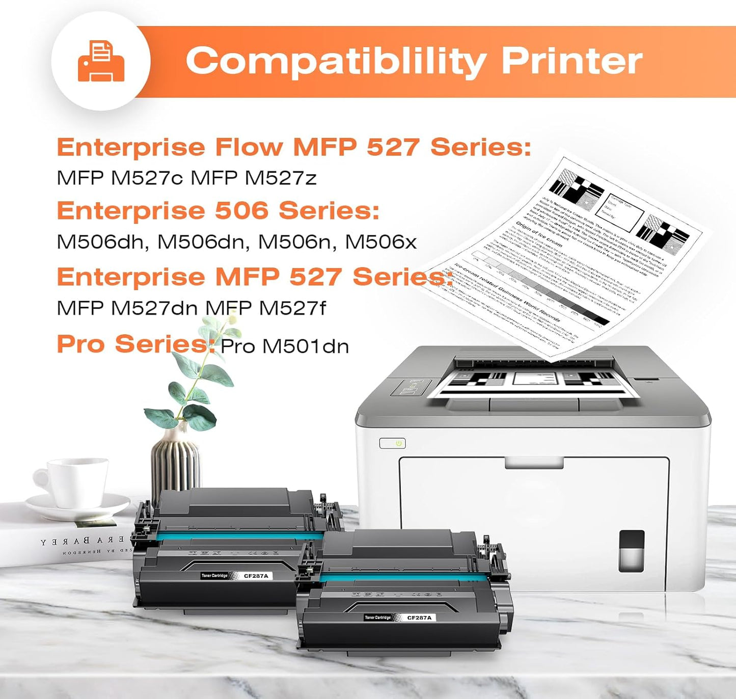 87A CF287A Toner Cartridge Compatible with HP CF287A 87A Toner Cartridge Black for Laserjet Enterprise M506 M506dn M506n M506x M501n M501dn M527f M527dn M527z Printer(2 Pack)
