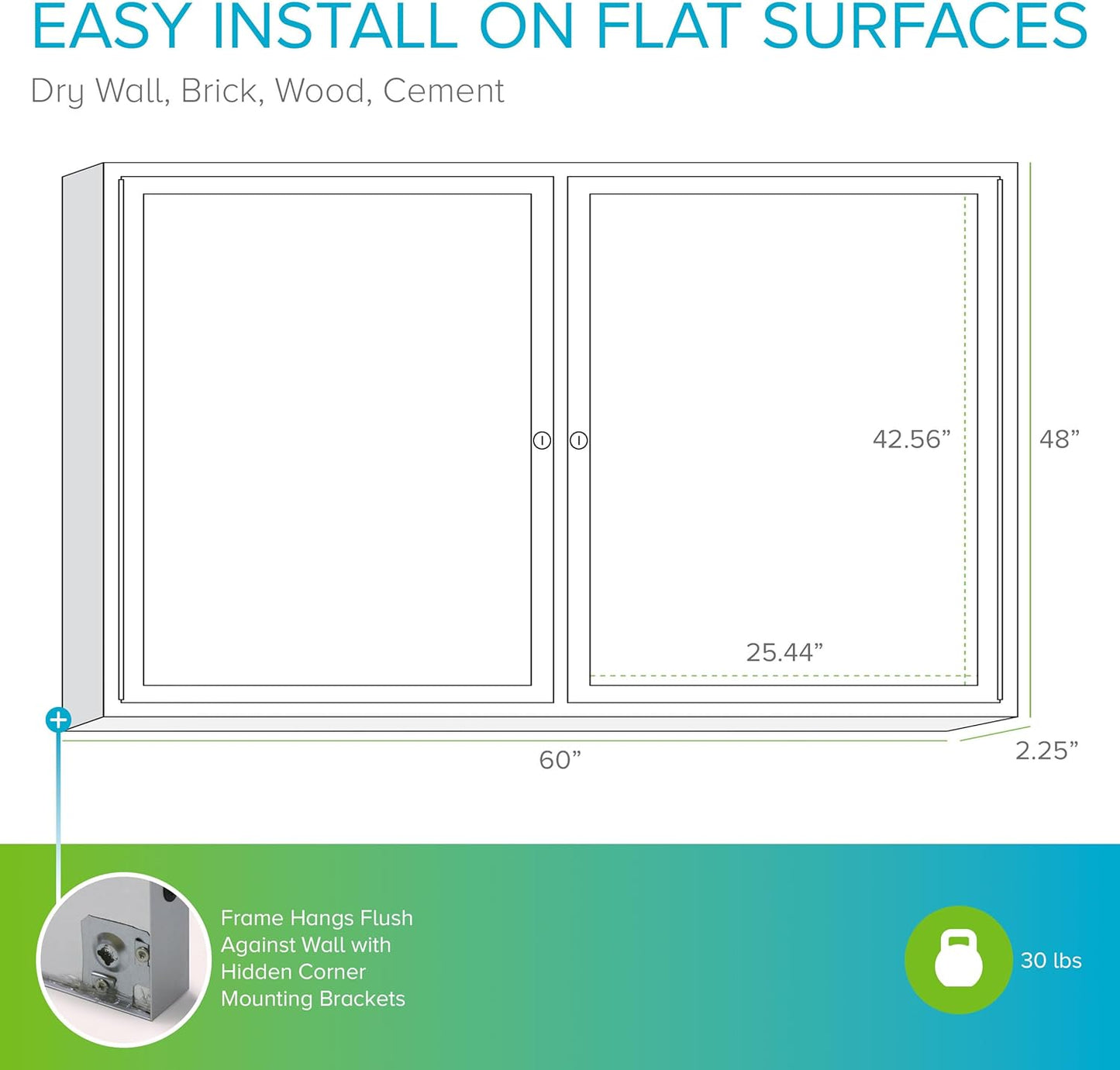 Ghent 48"x60" 2-Door Outdoor Enclosed Vinyl Bulletin Board, Shatter Resistant, with Lock, Satin Aluminum Frame - Ivory (PA24860VX-185), Made in the USA