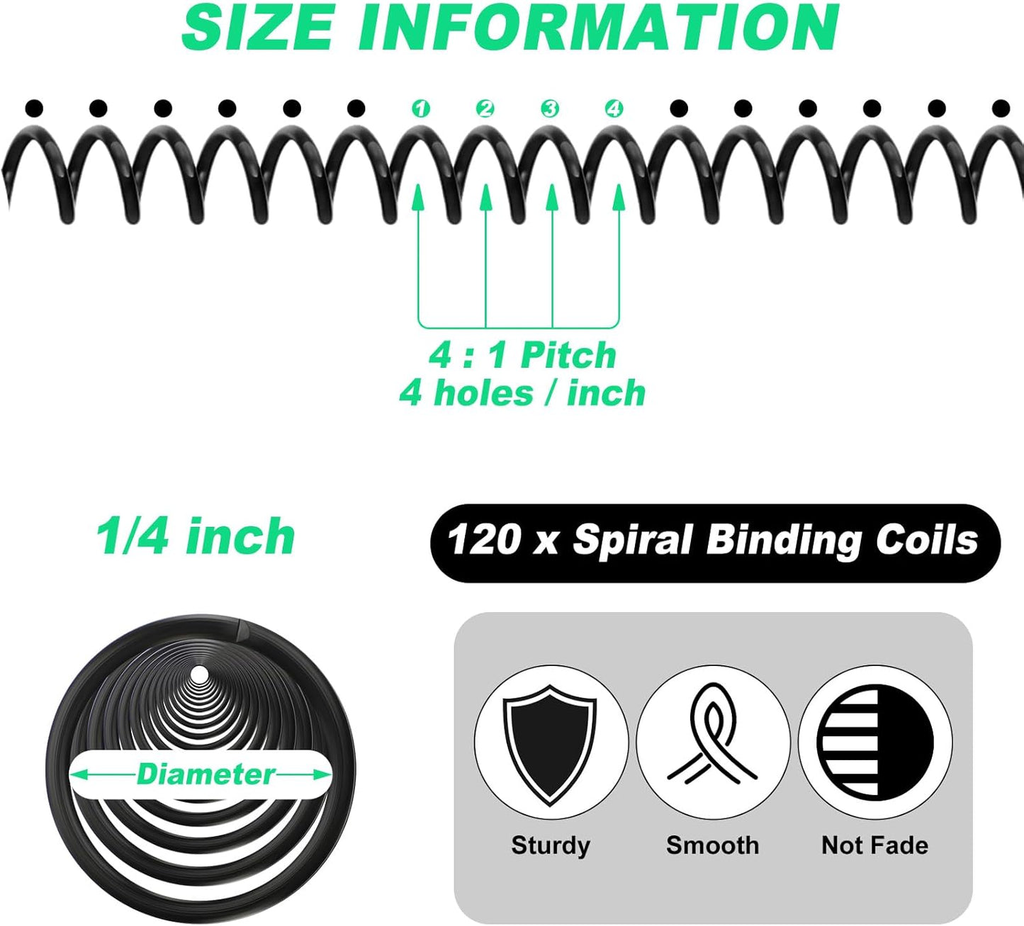 Leinuosen 120 Pack Plastic Spiral Binding Coils Kit Spirals Multi Size Coils for Binding Binder Combs Spines(1/4 Inch,Black)