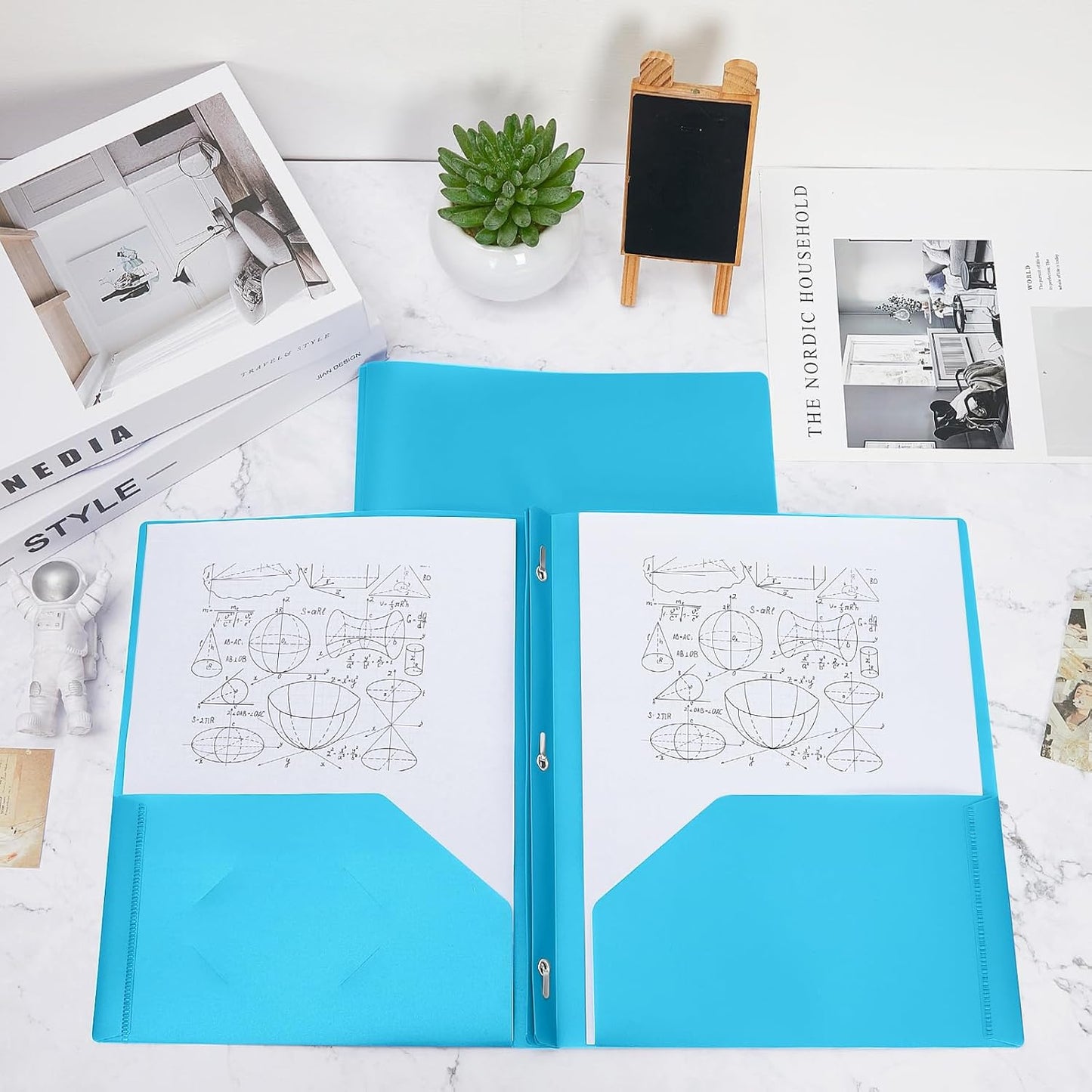 Lincia 100 Pcs Plastic Folders with Pockets and Prong Folders with Prongs Plastic Folders with 2 Pockets Pocket Folders for Office, School for Students, Teachers, Office Workers (Light Blue)