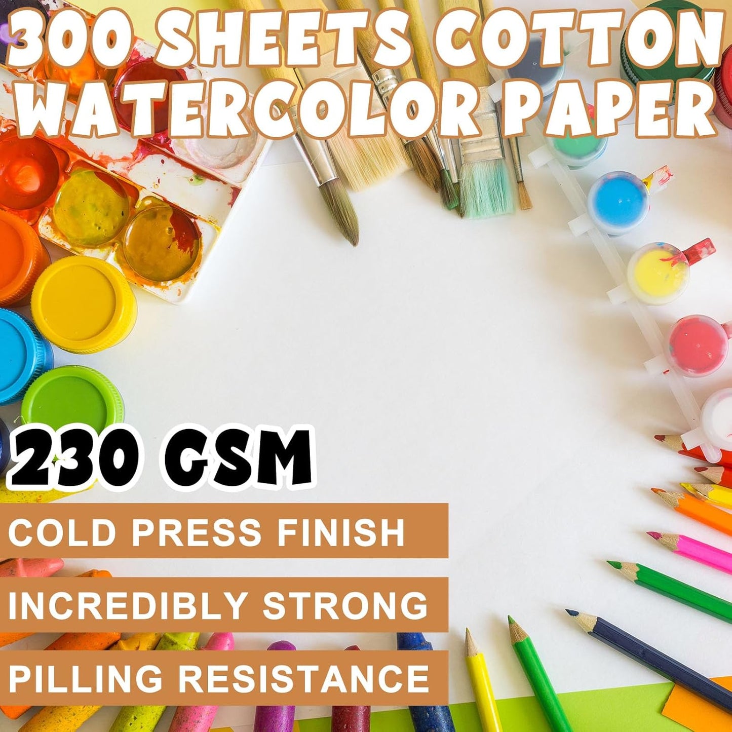 TaoBary 300 Pcs Watercolor Paper Sheet Bulk White Cold Press Paper Pack 110 lb 230 GSM Sketch Painting Watercolor Pad for Watercolorist Beginning Artists Adults Drawing Craft(10 x 7 Inch,230 GSM)