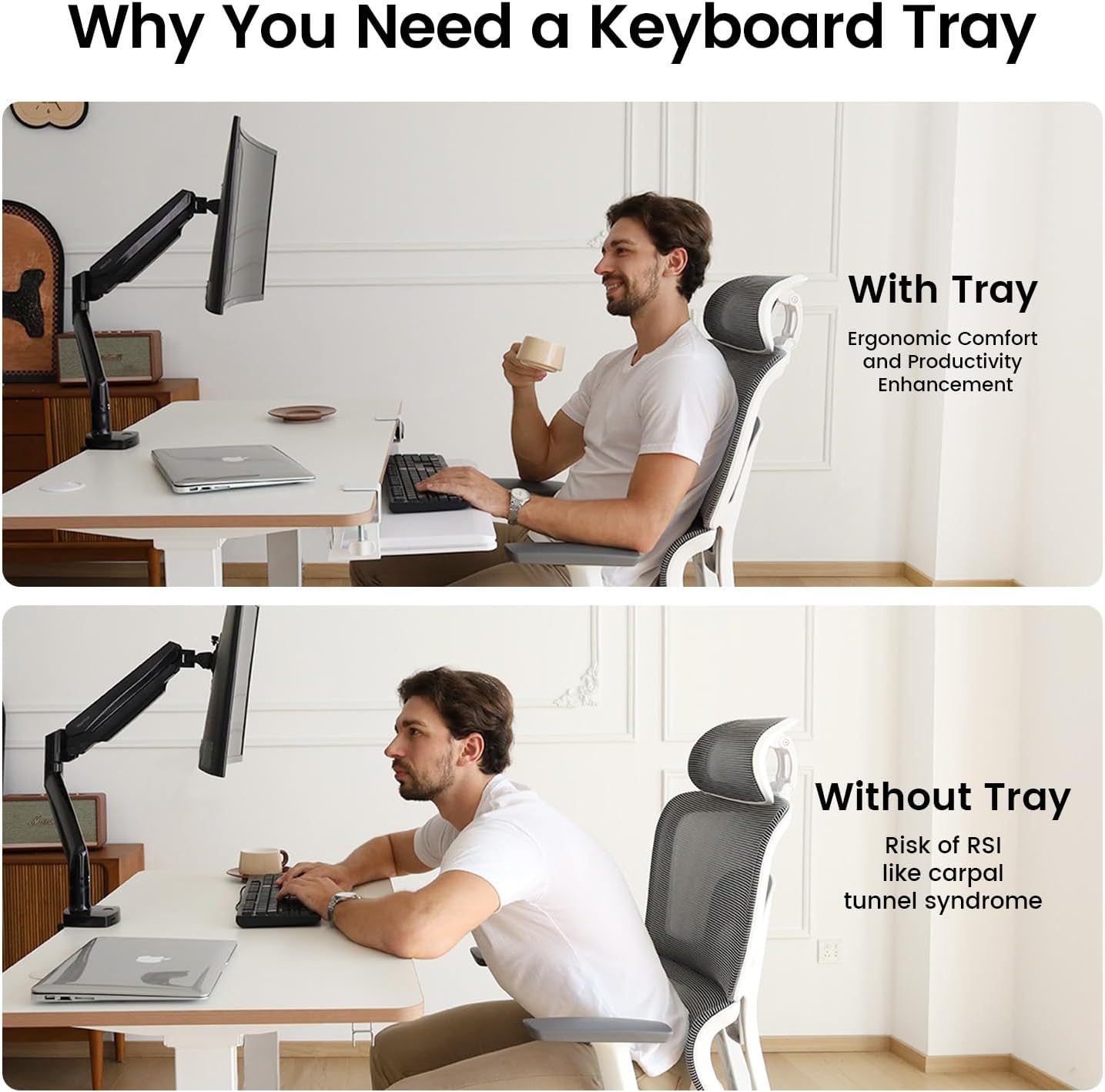 Large Keyboard Tray Under Desk Slide Out with Extra Sturdy C Clamp Mount System,26'' (30'' including Clamps) x11 Slide-Out Keyboard Drawer Under Desk for Typing,Keyboard Mouse Tray,White