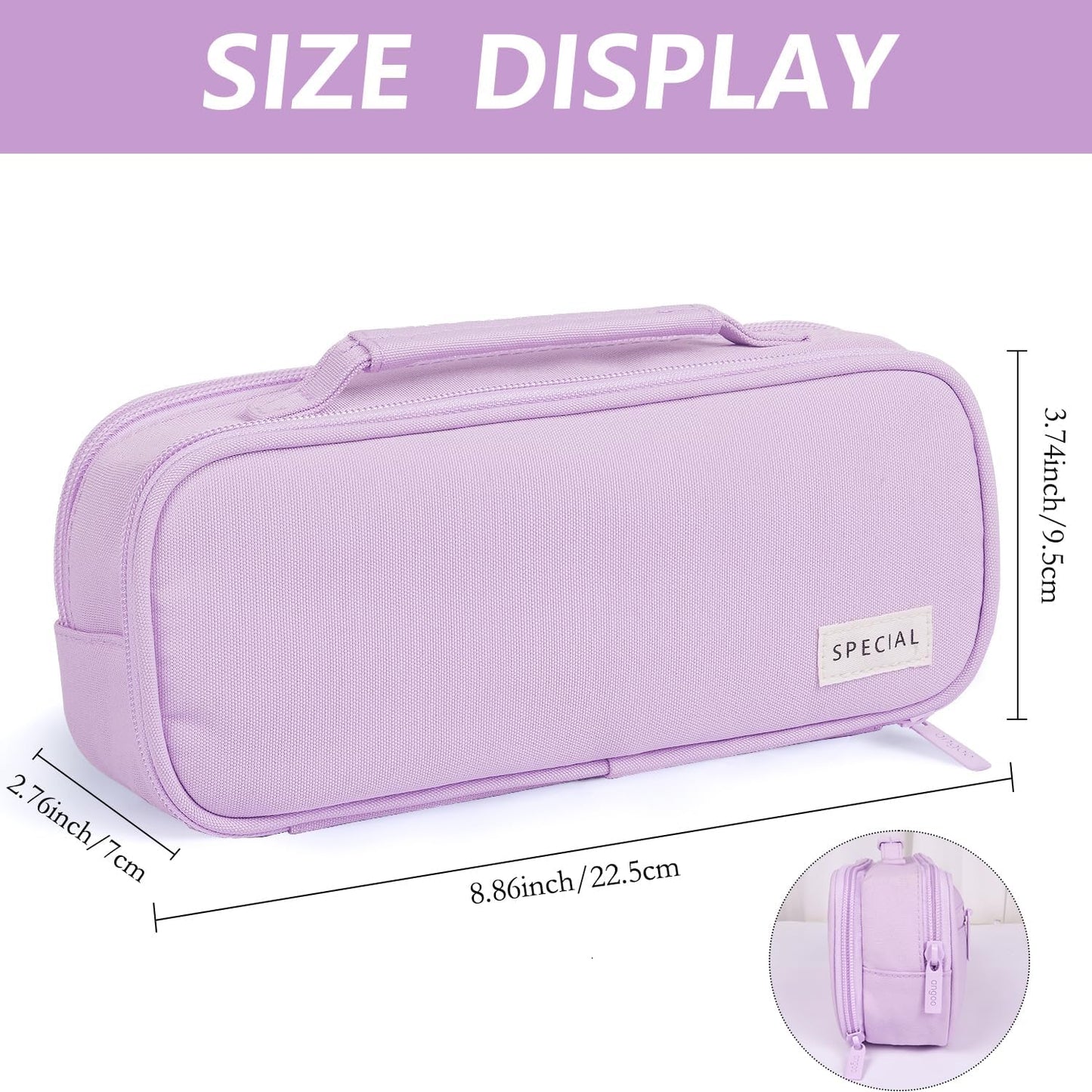 MAMUNU Pencil Case Large Capacity with 3 Compartments, Pencil Case Pouch Bag with Zipper Handle Portable Pen Stationery Organizer for Teen Girls Adults College School Office Travel, Purple