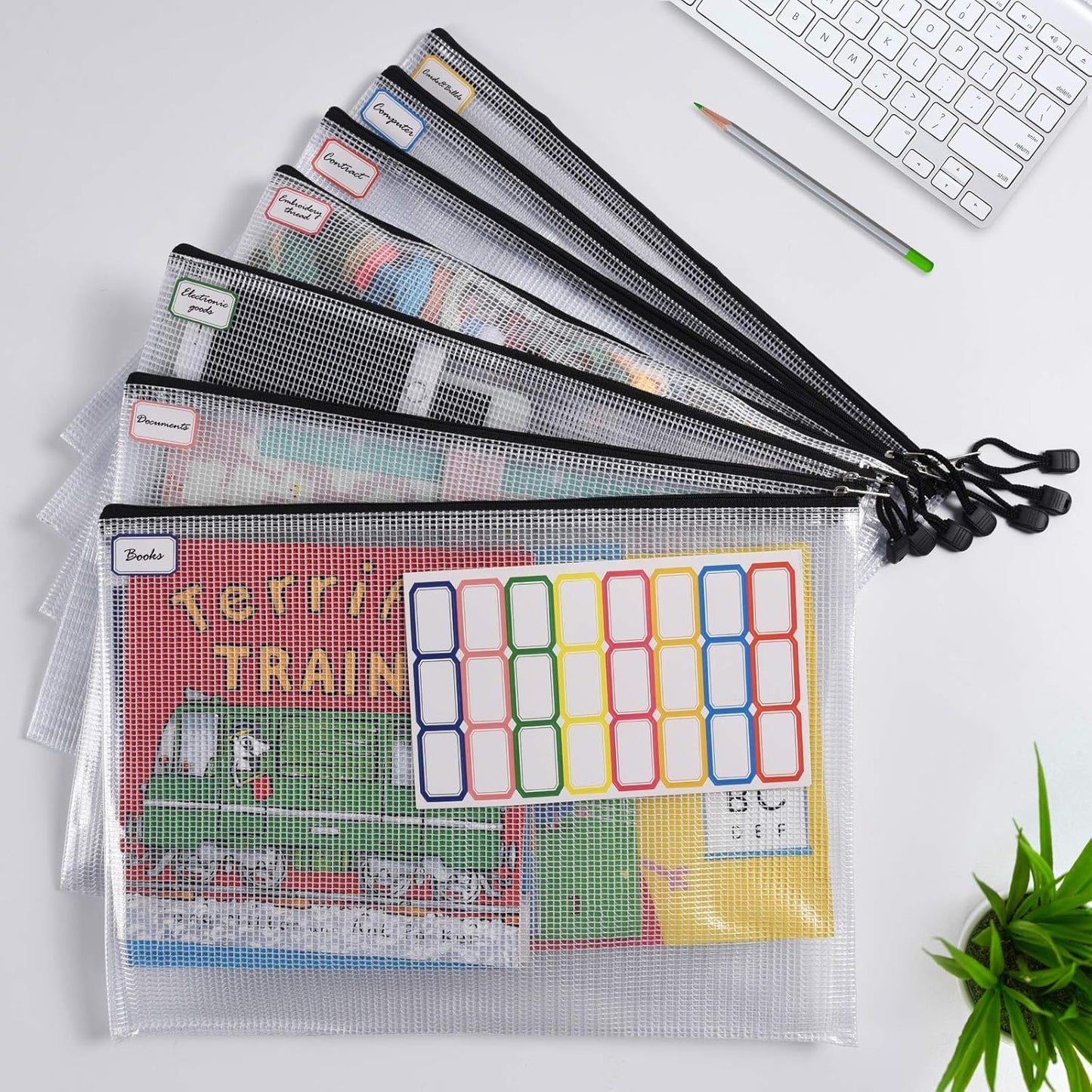 12 Pcs Plastic Mesh Zip File Bags, Waterproof Tear-Resistant Document File Folders, A4 Size Zipper Documents Pouch Document Organizer Bags for School Office Home Travel Storage(13.5×9.5Inch)