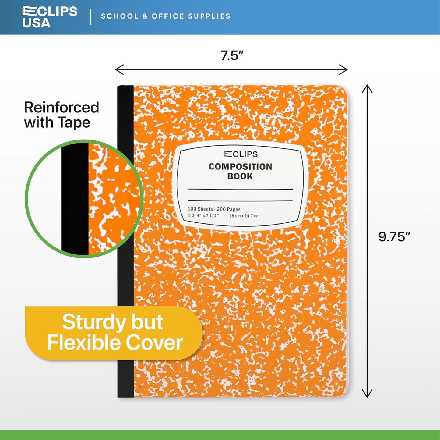 E-CLIPS USA Composition Notebooks, (48 Pack), Wide Ruled Composition Notebook, Marble Composition Notebook, 100 sheets, 200 Pages (48, Orange)