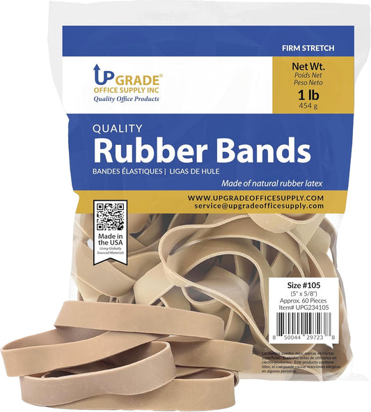 Upgrade Office Supply UPG234105 Rubber Bands, Size 105 (5 x 5/8), 60 Bands, 1 lb Bag, USA