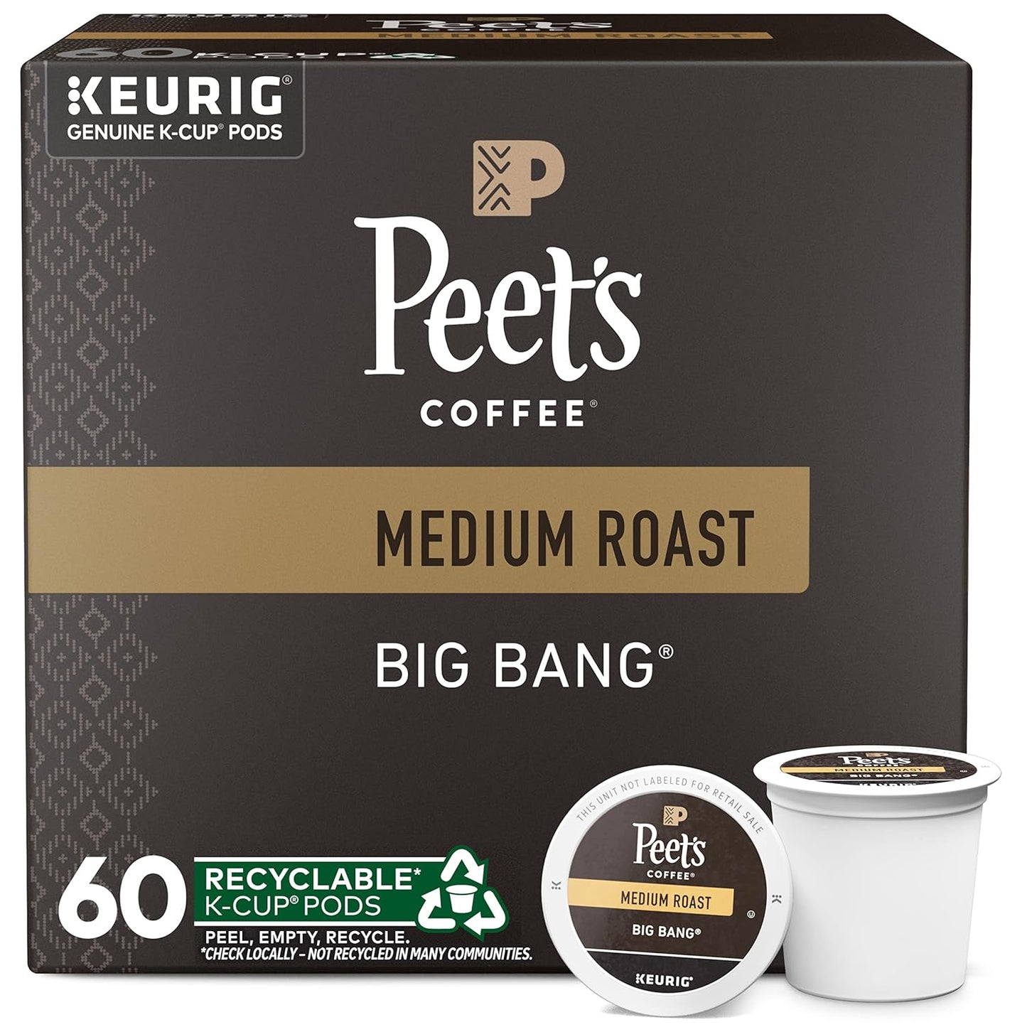 Peet's Coffee, Medium Roast Keurig K-Cup Pods - Big Bang 60 Count (6 Boxes of 10 K-Cup Pods)