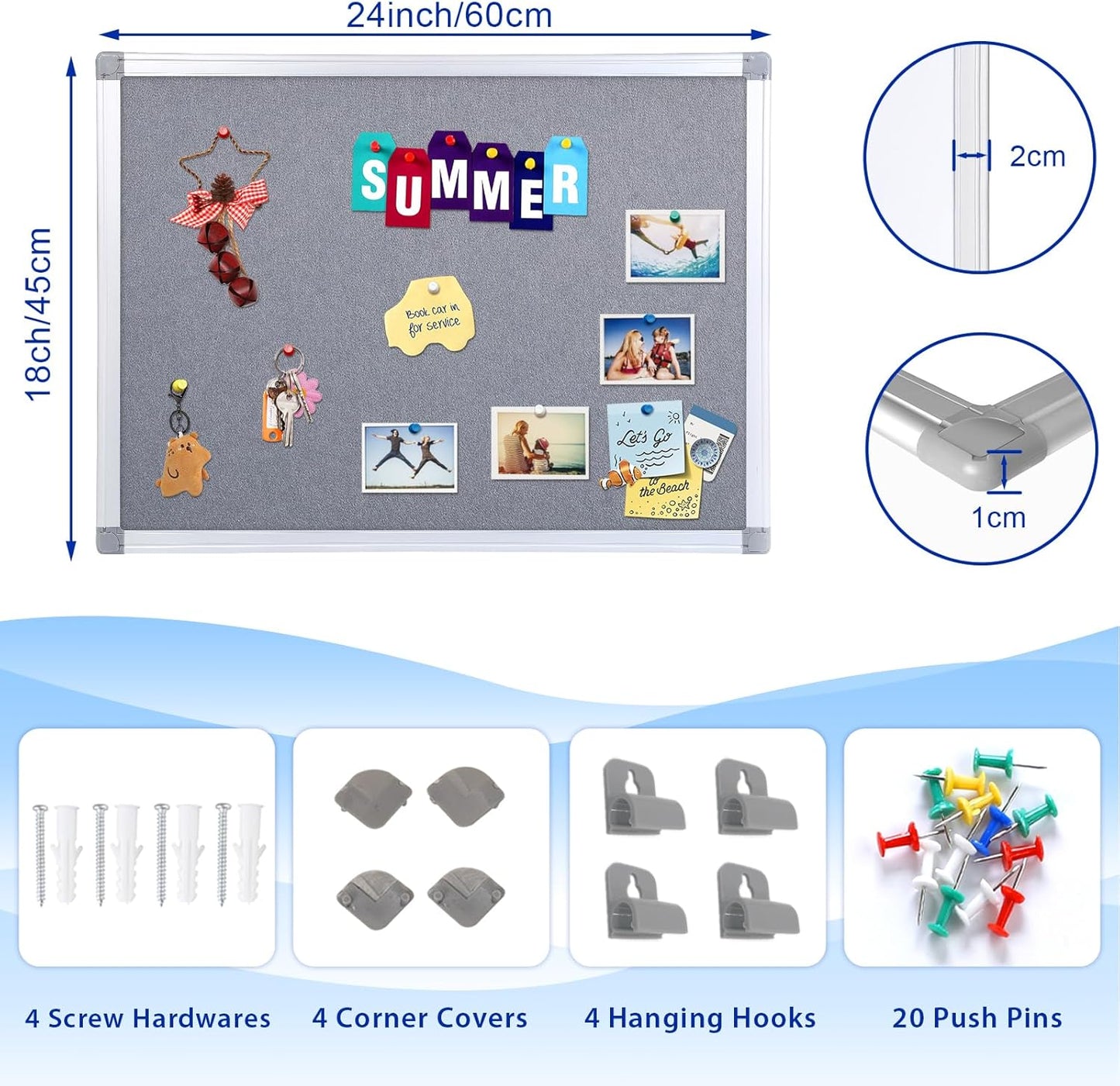 Felt Bulletin Board 24x18inches Photo Picture Display Board Wall Hanging Notice Board with Push Pins