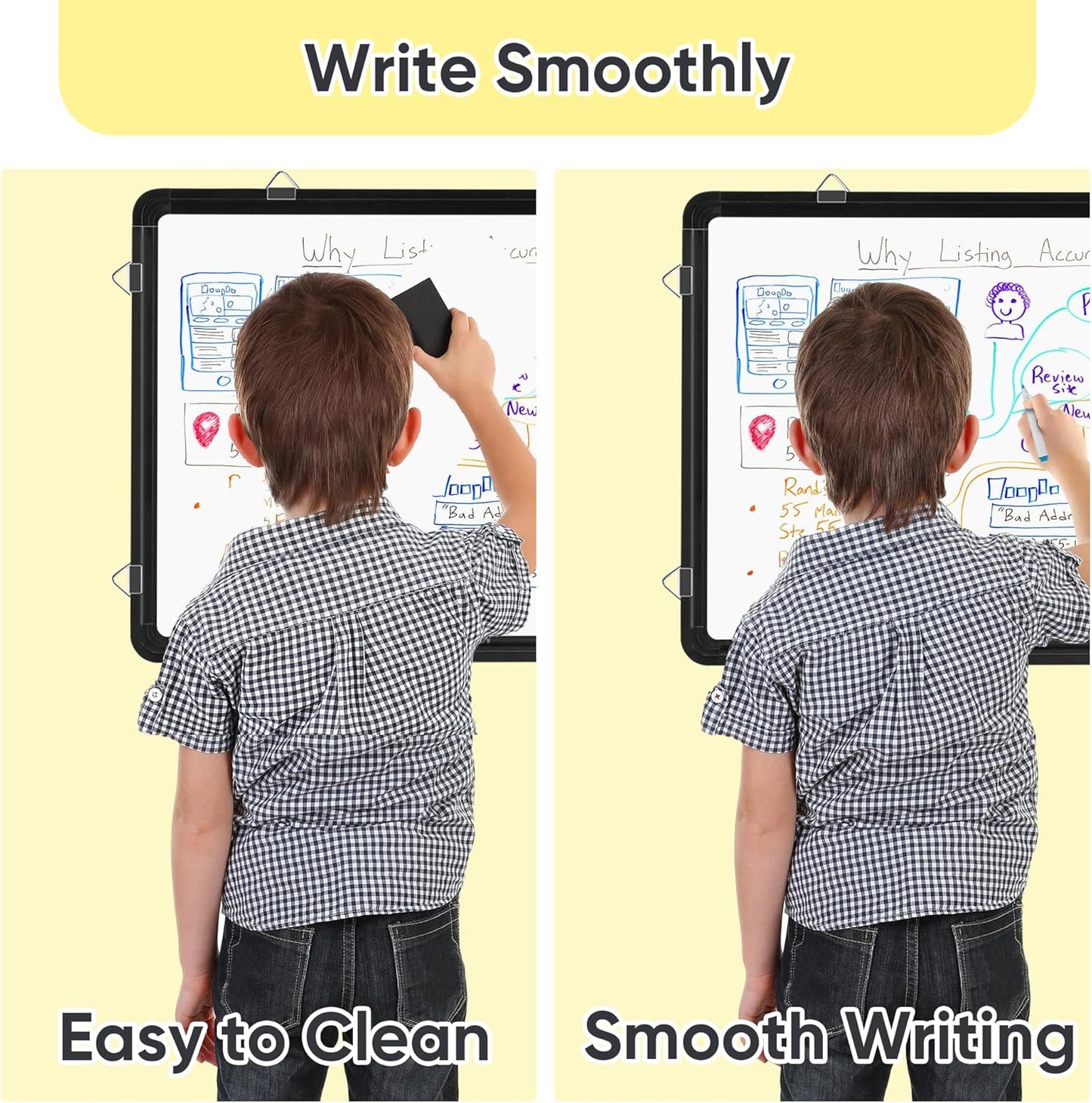 VUSIGN Monthly Dry Erase Calendar Whiteboard for Wall, 16" X 12" Double-Sided Board, Hanging Whiteboard Dry Erase for Office, Desk, Kitchen, Dorm, Black