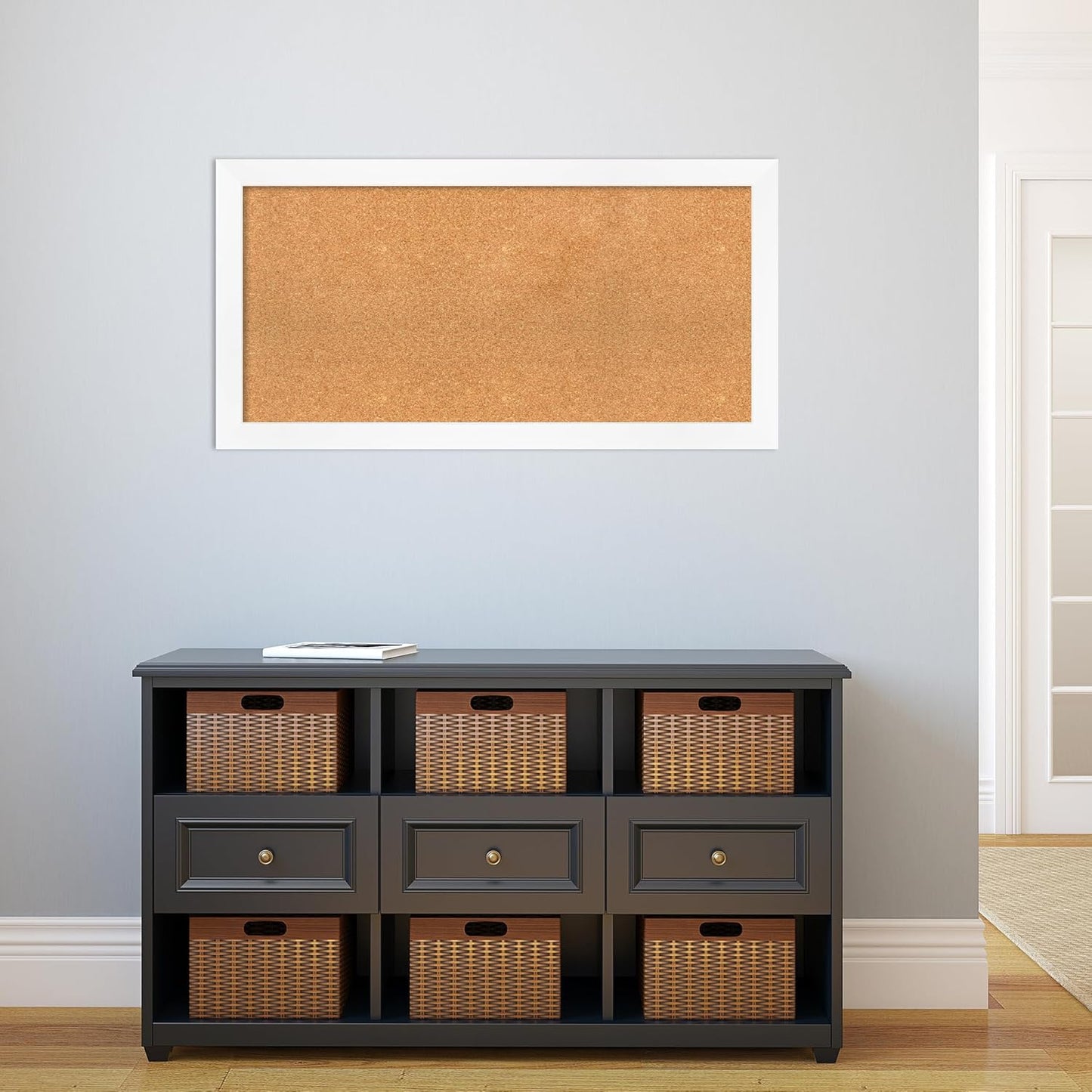 Amanti Art Natural Cork Board for Wall, 21x41 Vision Board with White Frame, Large Corkboard Office Decor for Home Organization, Modern Corkboard Pinboard to Display Items for Home Organization in