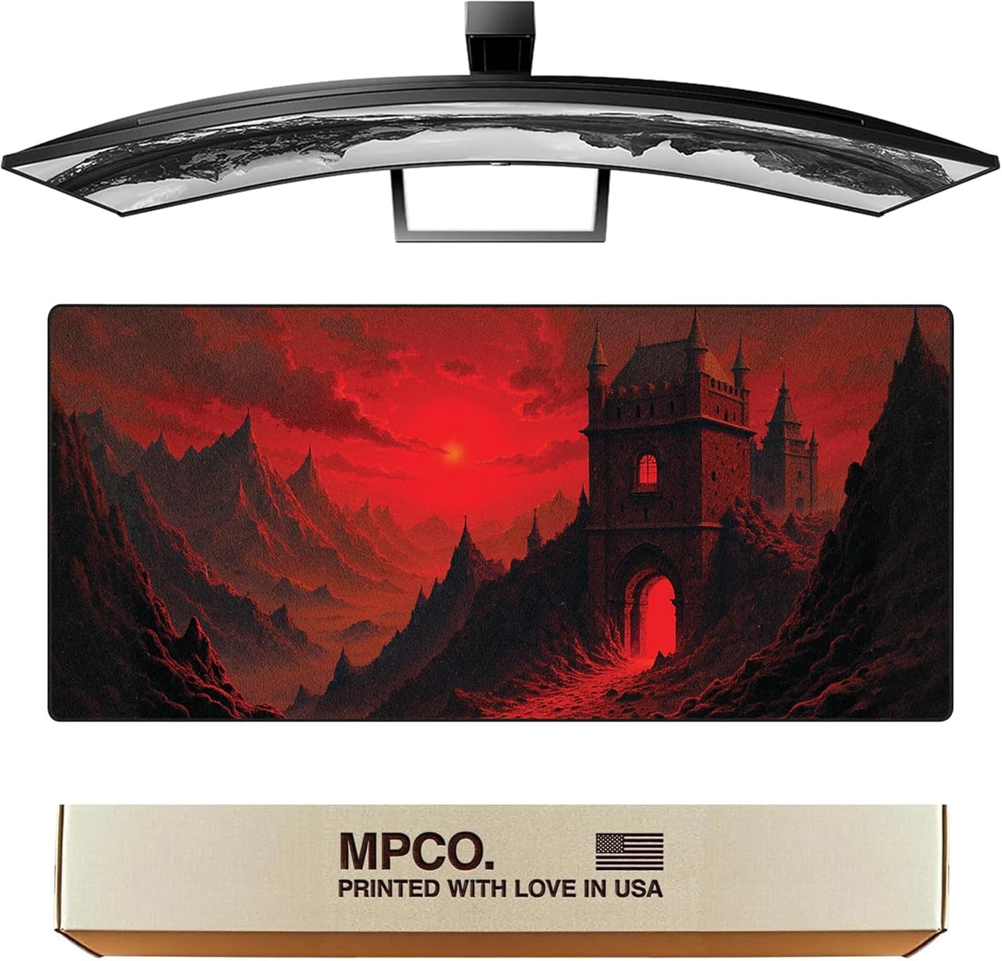 MPCO. Dark Fantasy Large Gaming Desk Pad - 36" x 17" Aeroglyde Fabric The Scarlet Passage Desk Mats - Non-slip, Washable, Smooth Glide for Precision Gaming & Work