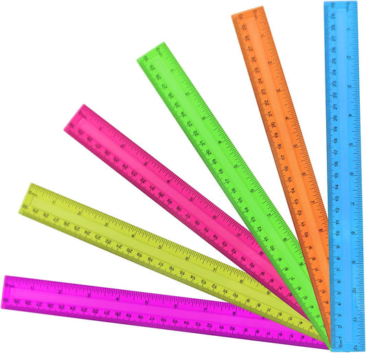 12PCS Clear Ruler, 12 Inch Plastic Rulers for School, Home, or Office, Clear Plastic Rulers, Assorted Colors.