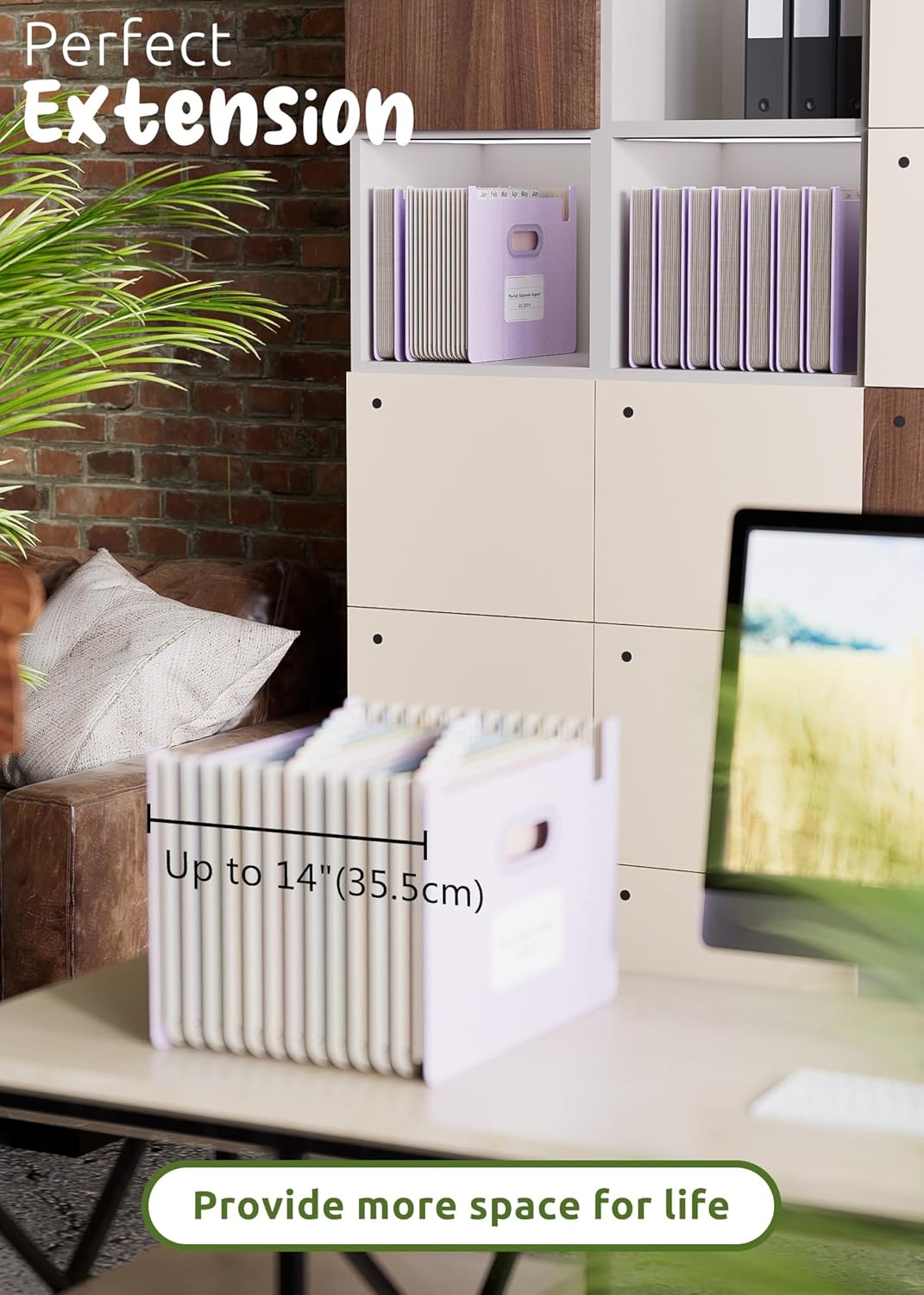 Accordion File Organizer, 12 Pockets Wheat Straw Expanding File Folders, Upright&Open Top, Monthly Bill Receipt Organizer, 100% BPA Free,Return to Nature,Healthy Living, Letter/A4 Size-Lavender Purple