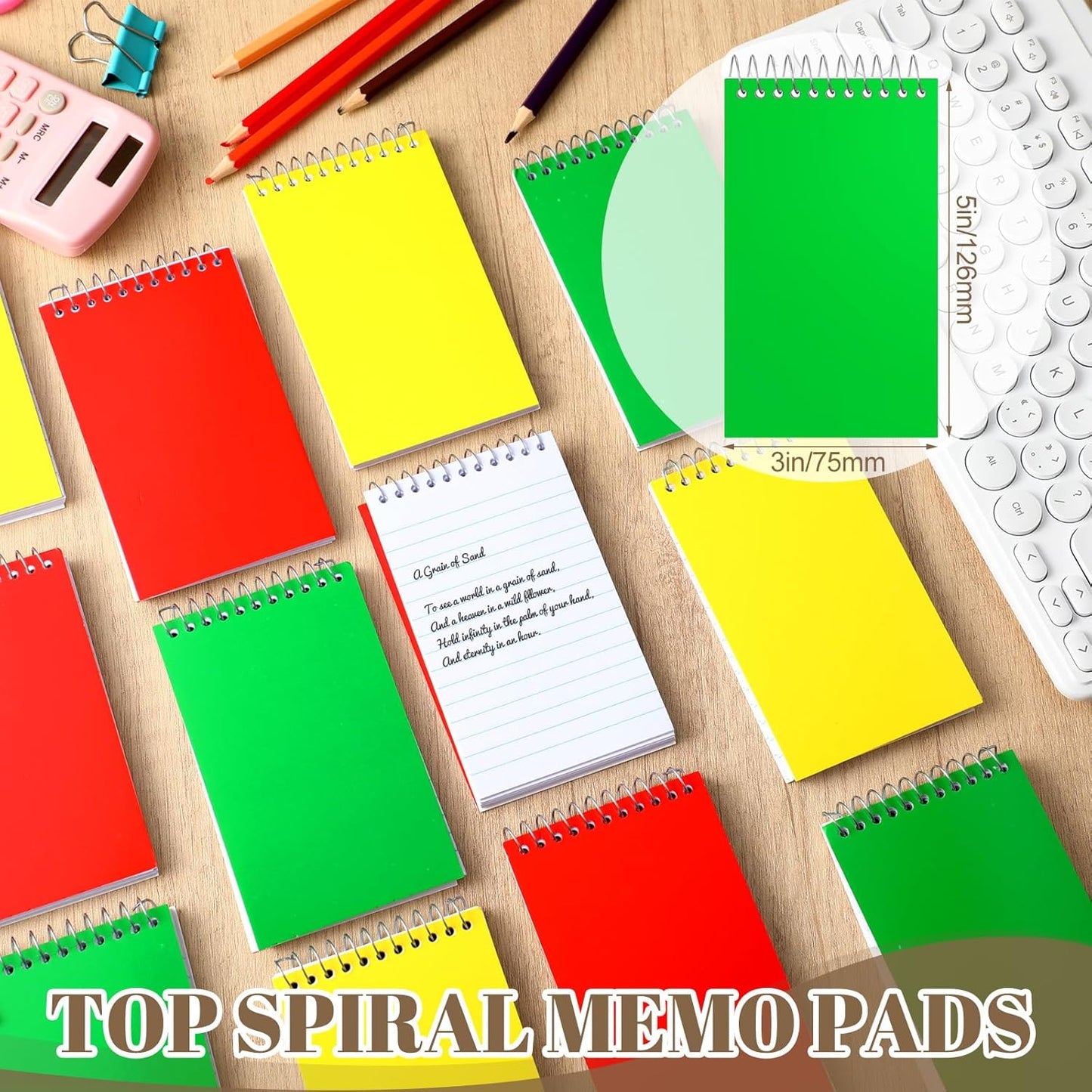24 Pcs Small Pocket Notebooks 3 x 5 Inch Mini Memo Spiral Notepads Top Bound College Ruled Lined Note Pads for Back School Office Journaling Noting, 75 Sheets/Pad (3 Colors)