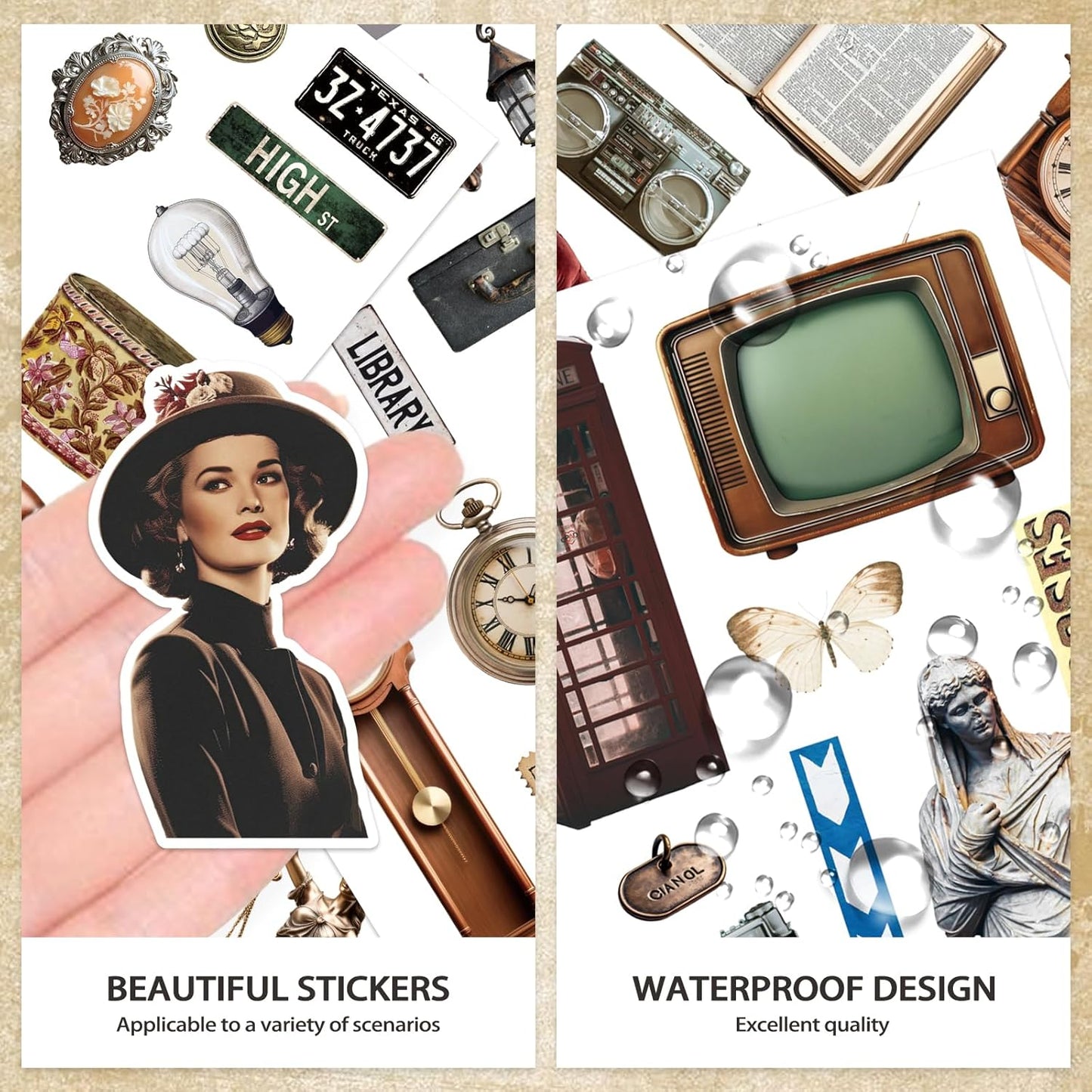 Vintage Sticker Book, 30 Sheets 308 Pcs Aesthetics Stickers for Journaling Scrapbooking Bullet Journals Planners Letter Card Making