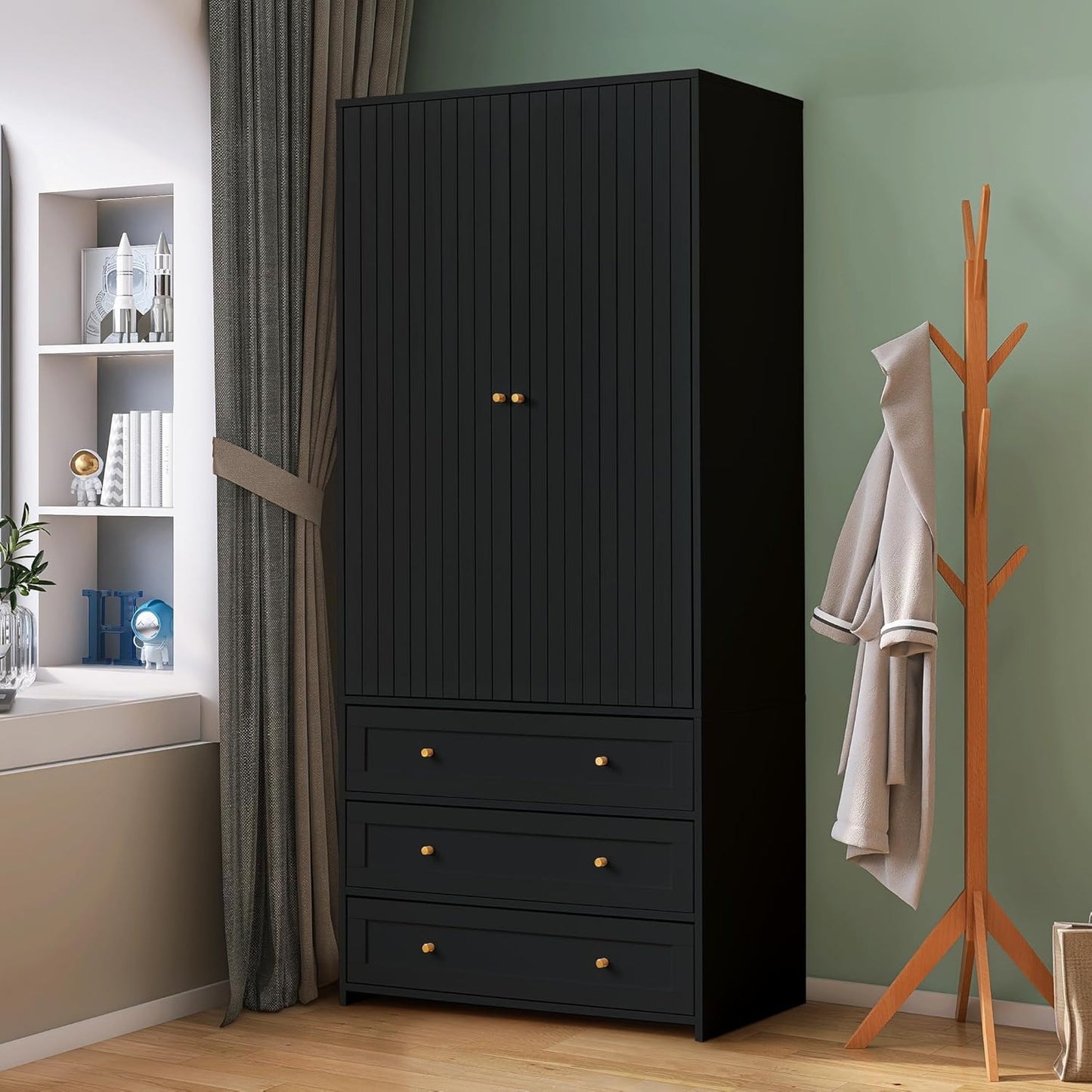 Wardrobe Closet Armoire, 71 "Wardrobe Armoire Wooden Closet with 4 Doors, 6 Drawers Household Freestanding Wooden Storage Cabinet for Bedroom
