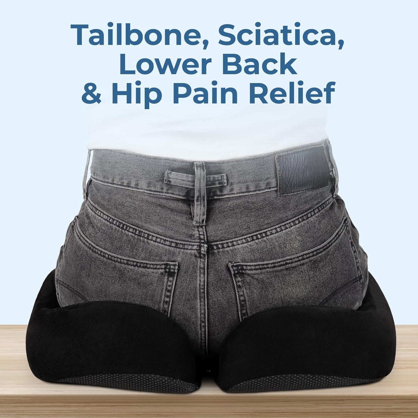 5 STARS UNITED Seat Cushion for Tailbone Pain Relief – Large Memory Foam Lifting Pillow for Coccyx, Hip, Sciatica & Post-Surgery Recovery – Wheelchair, Car, Desk, Gaming & Office Chairs, Black