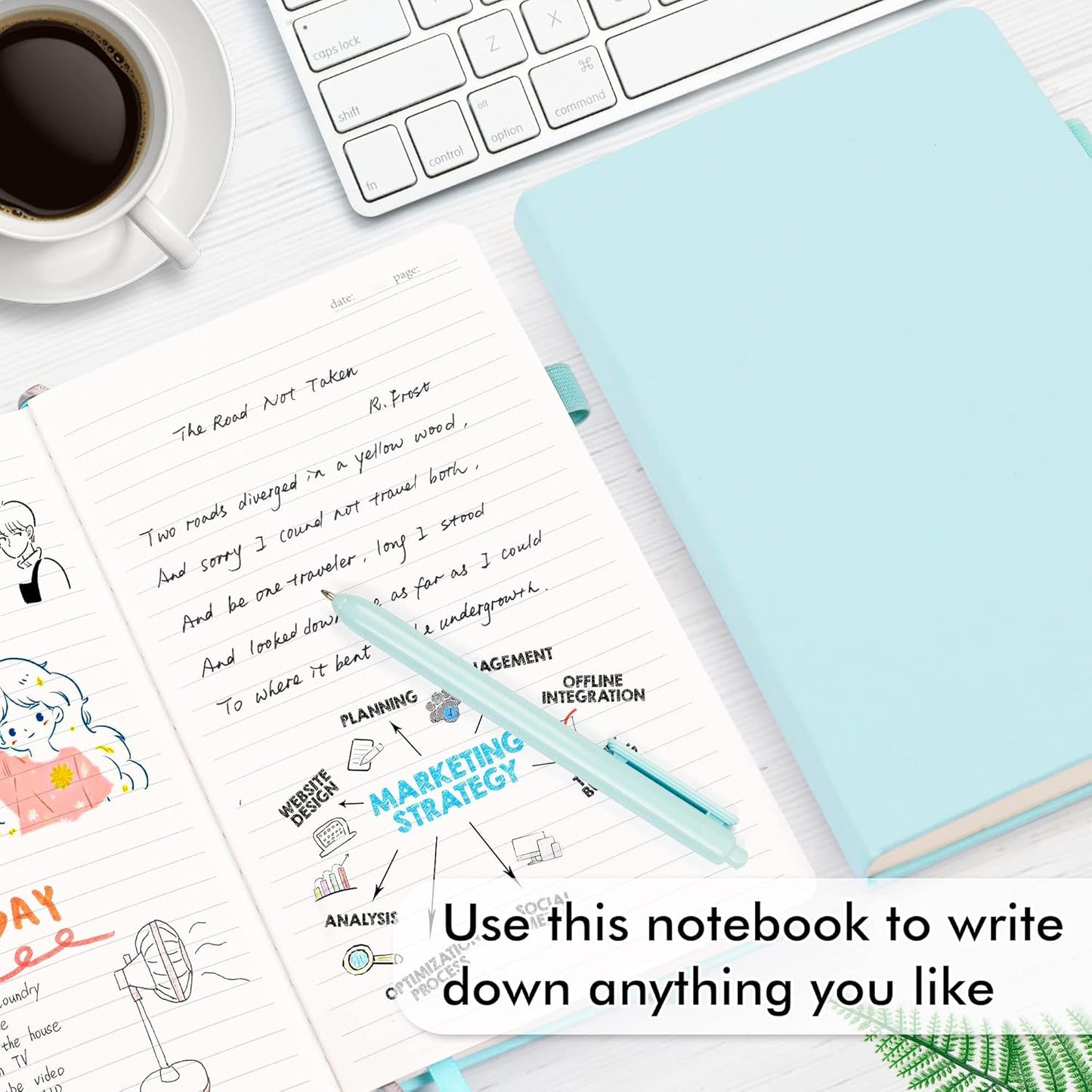 feela 24 Pack Journal Notebook Bulk for Work, Business Notebook Hardcover Lined Writing Journal with Pen Holder for Students Women Note Taking, with 24 Black Pens, 120 GSM, 5.1”x8.3”, A5, Sky Blue