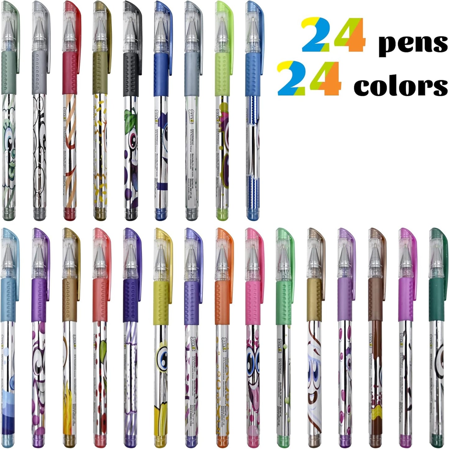 Scentos 24-Pack Scented Metallic Gel Pens for Kids – Non-Toxic Gel Ink for Drawing, Coloring & Journaling – Sweet Scents – Safe Art Supplies for Ages 3+