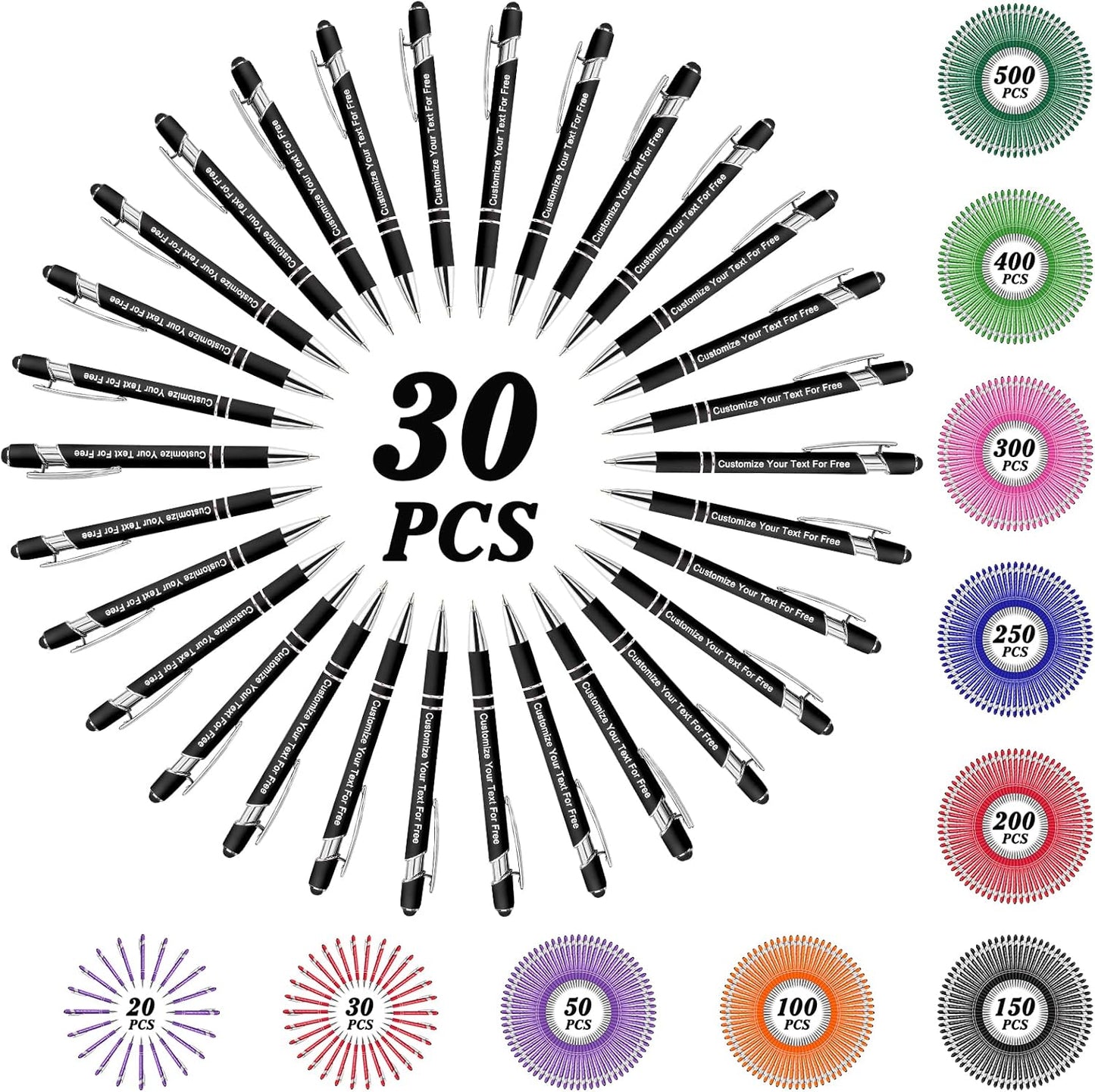 Max 500 Pcs Personalized Pens Bulk, Custom Pens with Free Engraving, Customized Stylus Tip Ballpoint Pen with Your Name Massage Text for School Office Business Graduation Anniversaries-30 Packs