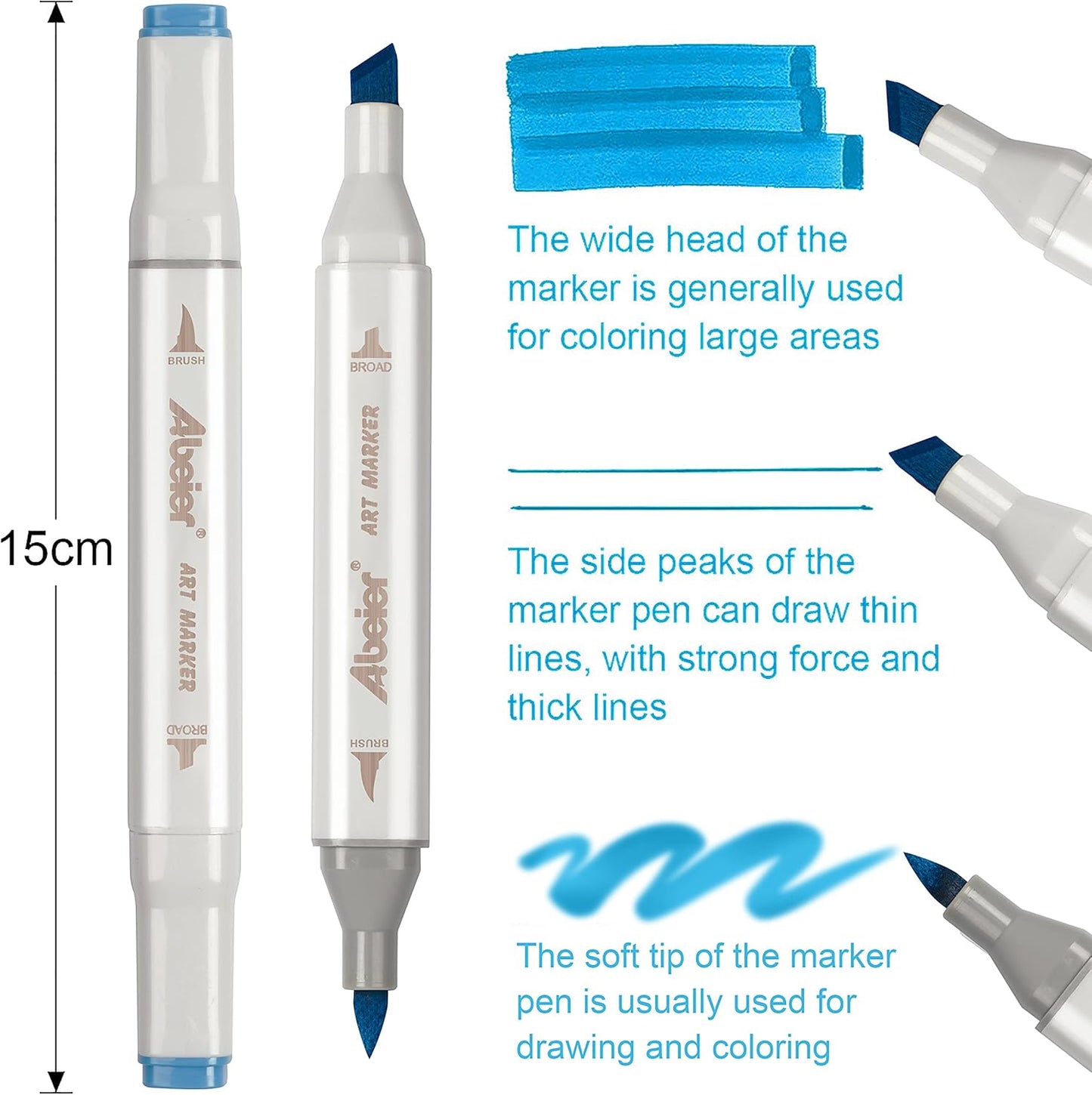 ABEIER 81 Colors Alcohol Markers - Brush & Chisel Dual Tip Sketch Markers, Plus 1 Blender, Permanent for Kids & Adults Coloring & Illustration