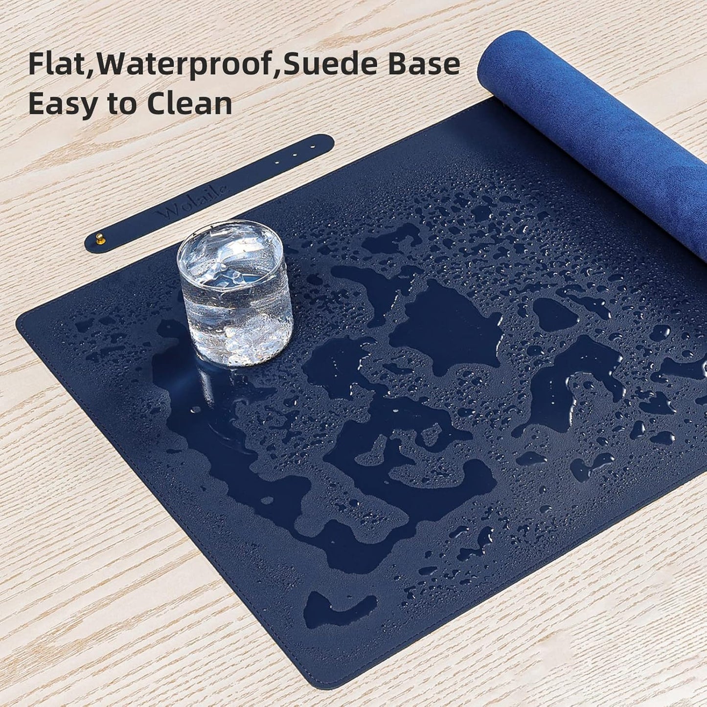 PU Leather Desk Pad Blotter,Navy Waterproof Office Desktop Mat for Men,36x17in Non-Slip Large Mouse Pad/Writing Protector/Desk Accessories