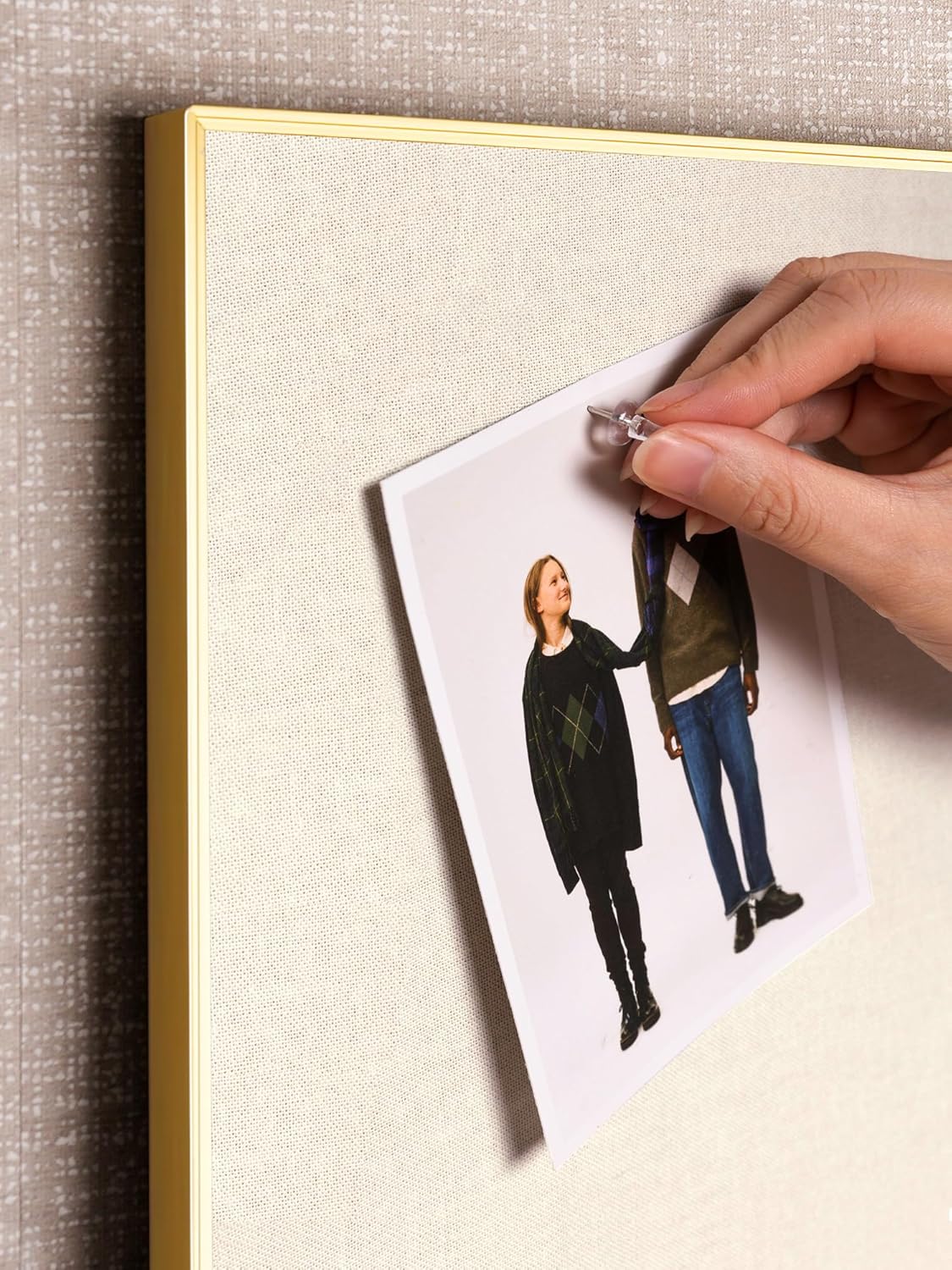 Bulletin Board 30 x 20 inches, Oatmeal White Pin Board, Golden Aluminum Framed Fabric Cork Board with 10 Push Pins