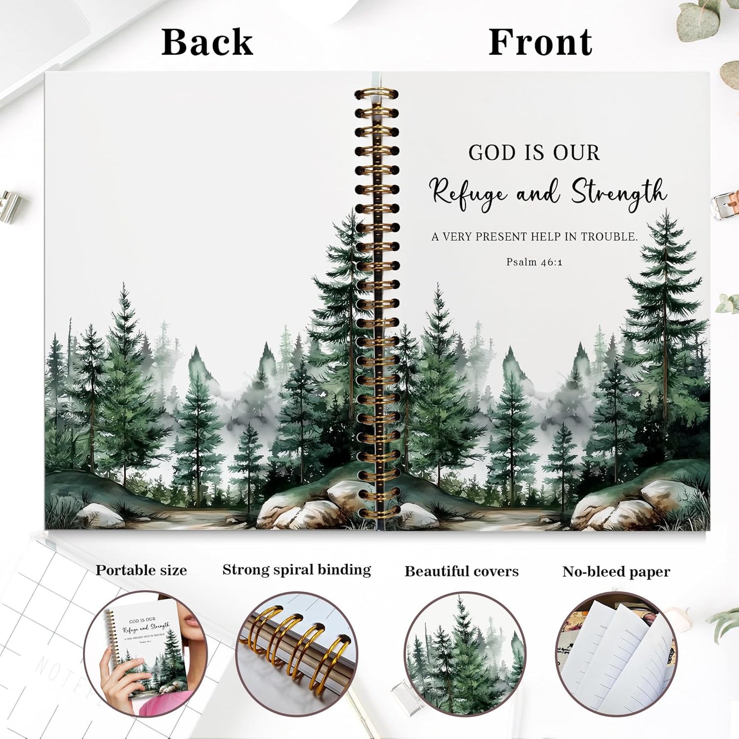 YOU FOUND ME Bible Journal, A5 Spiral Christian Bible Journal with Pink Cherry Notebook, God is Our Refuge and Strength, Bible Verse Gift for Women Birthday Christmas, Sunday School, Office Supplies