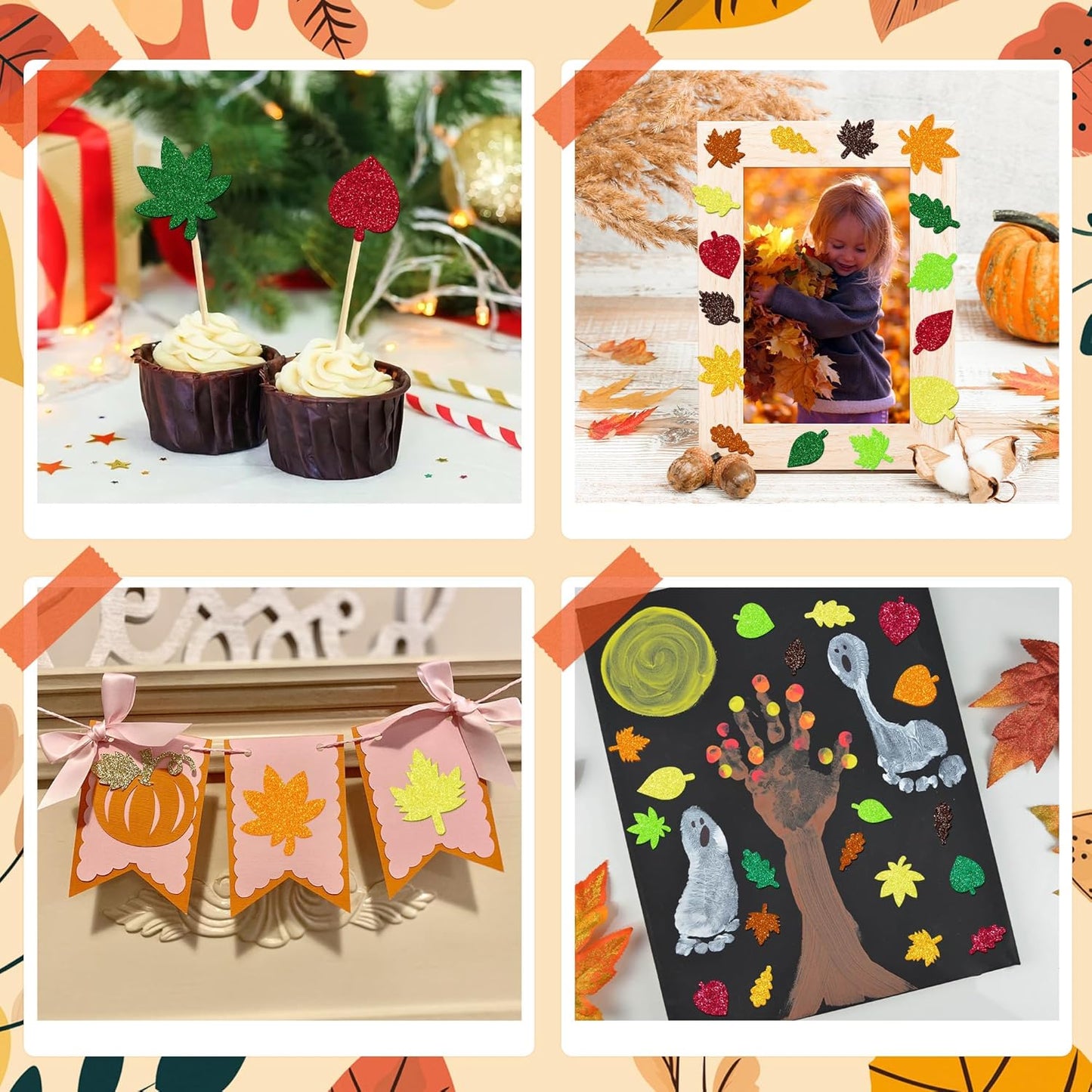 584 PCS Fall Stickers Glitter Foam Stickers for Kids Crafts, Autumn Leaf Maple Leaves Self Adhesive Stickers for Thanksgiving Party Supplies Gift DIY Arts Greeting Card Envelopes Home Decor